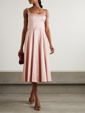 Staud Wells pleated satin midi dress