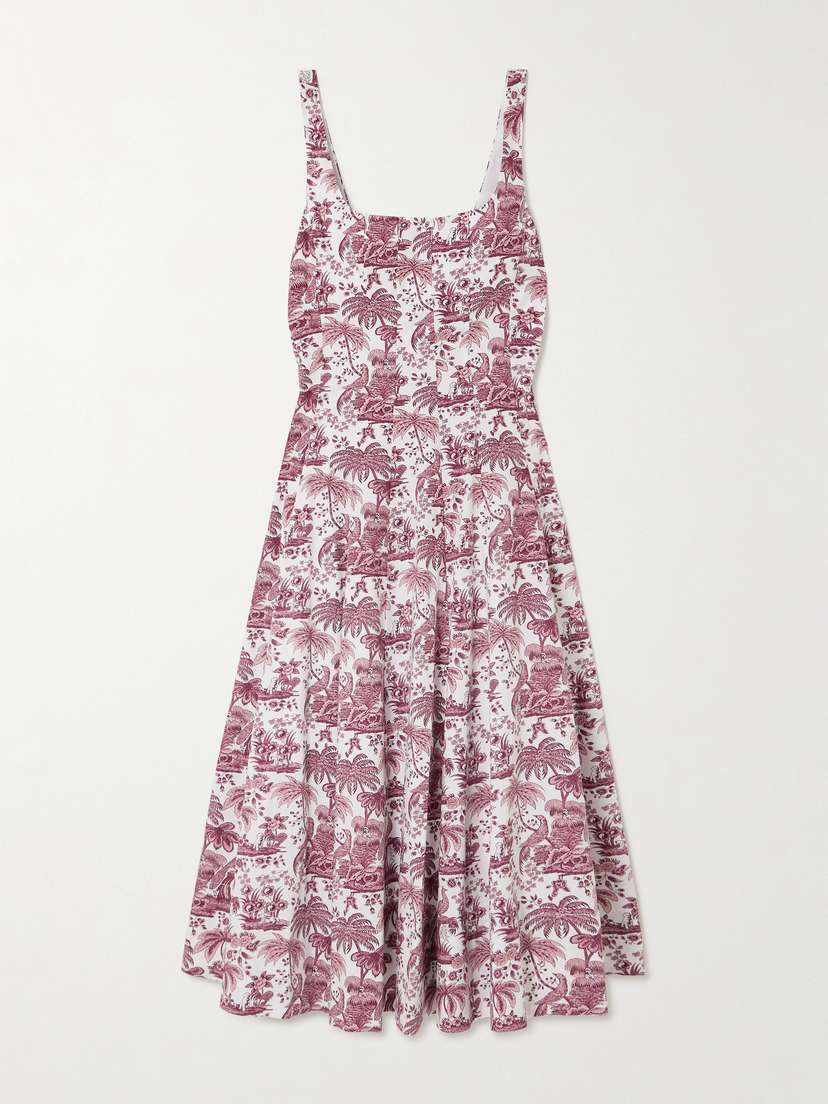 Staud Wells Pleated Printed Cotton-blend Poplin Midi Dress