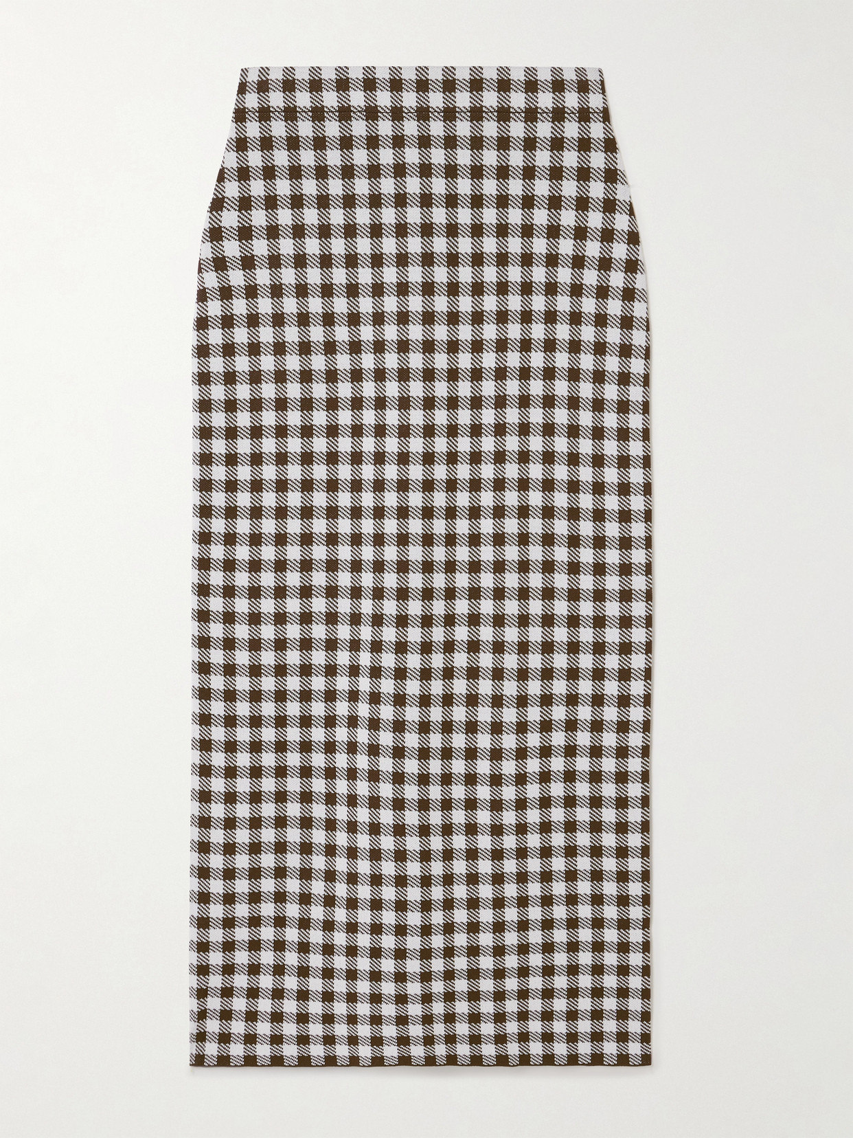 Staud Karina Gingham Jacquard-knit Midi Skirt In Dark Chocolate