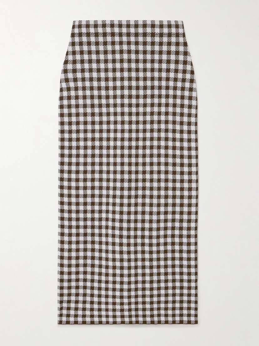 Staud Karina Gingham Jacquard-knit Midi Skirt