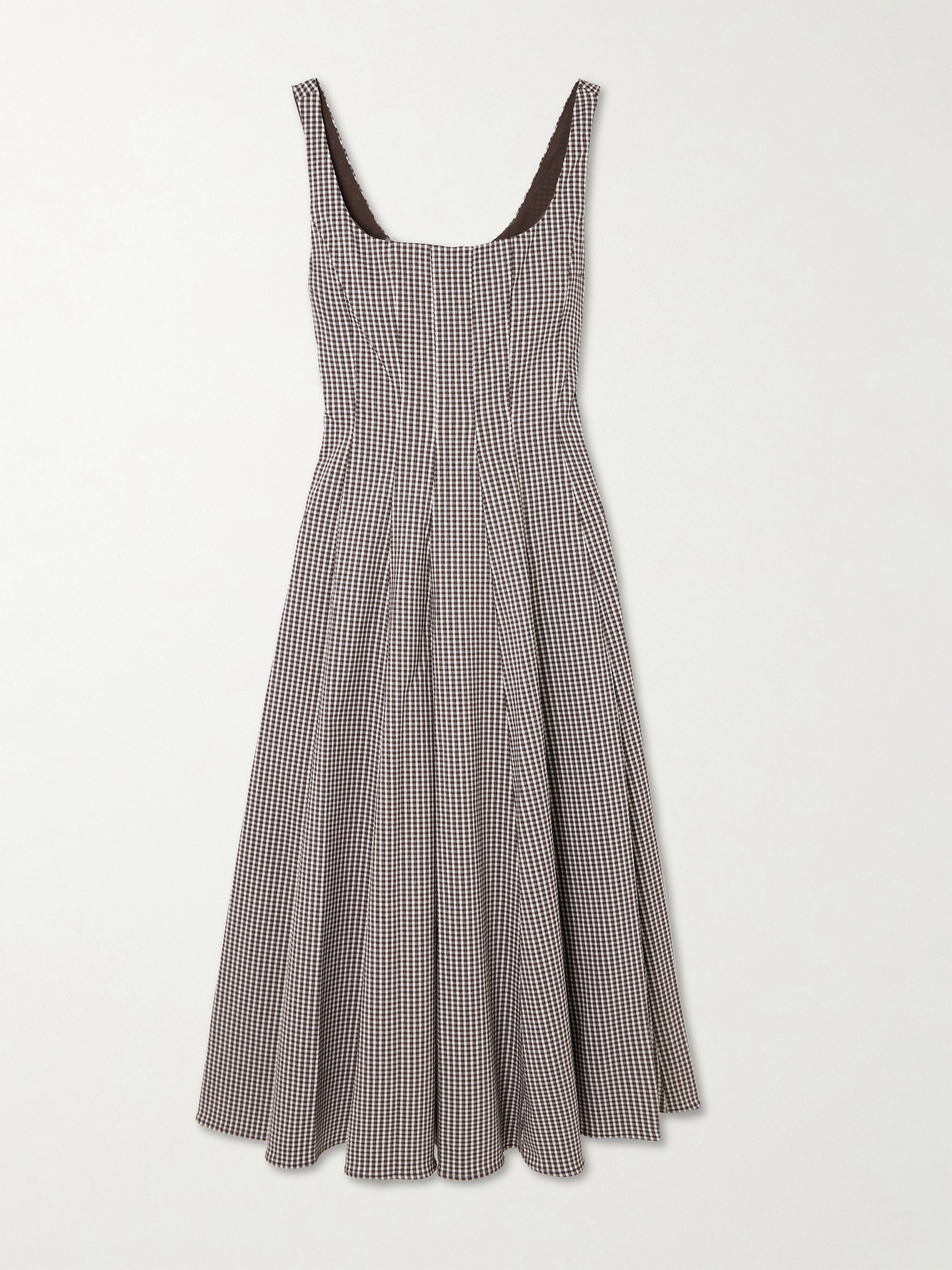 Staud Wells pleated gingham poplin midi dress
