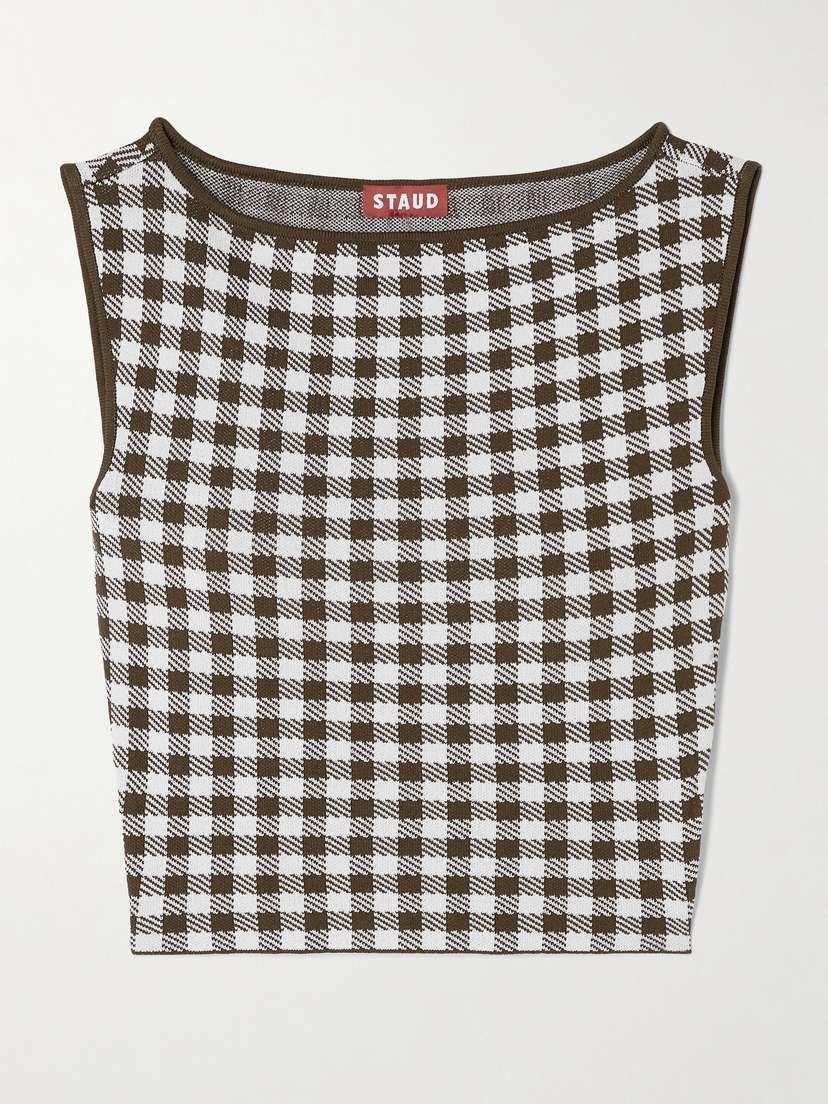 Staud Montgomery Cropped Gingham Jacquard-knit Tank