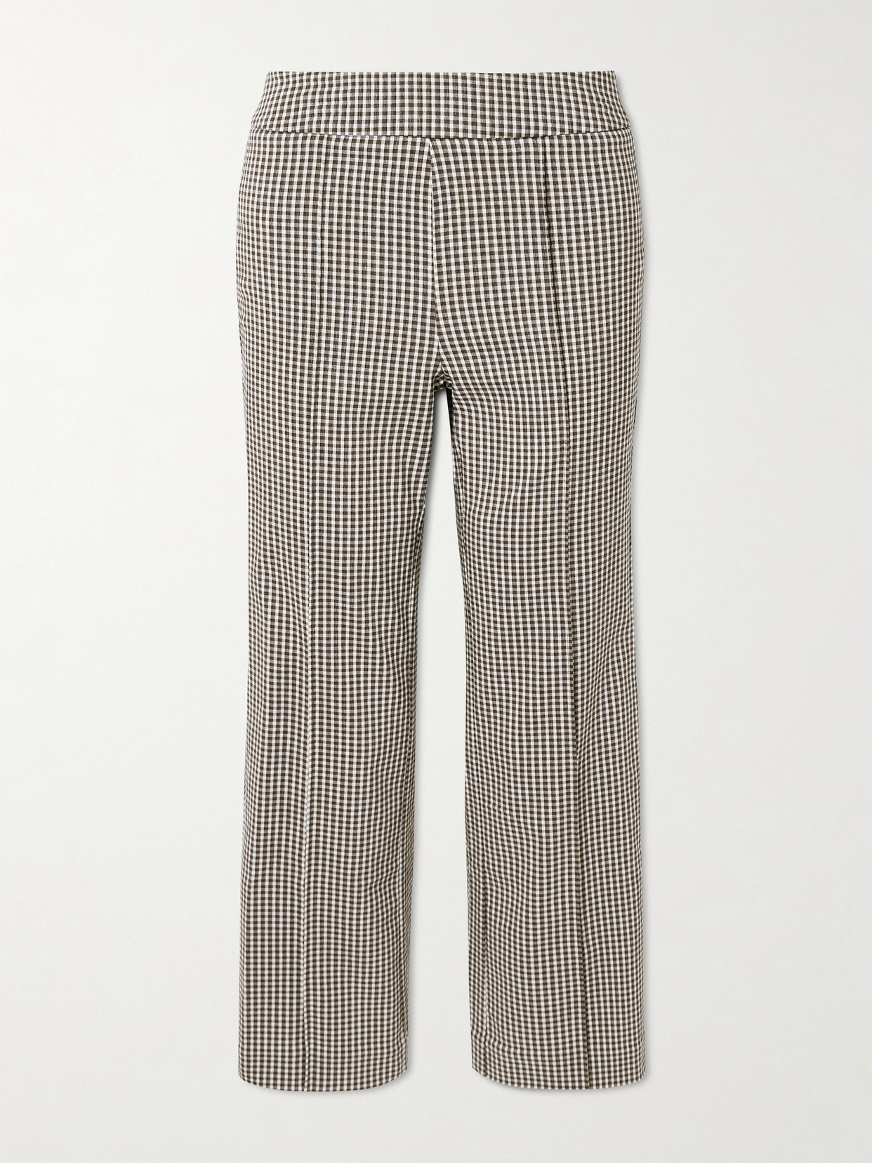 Staud Knack Cropped Gingham Stretch-cady Flared Pants In Brown