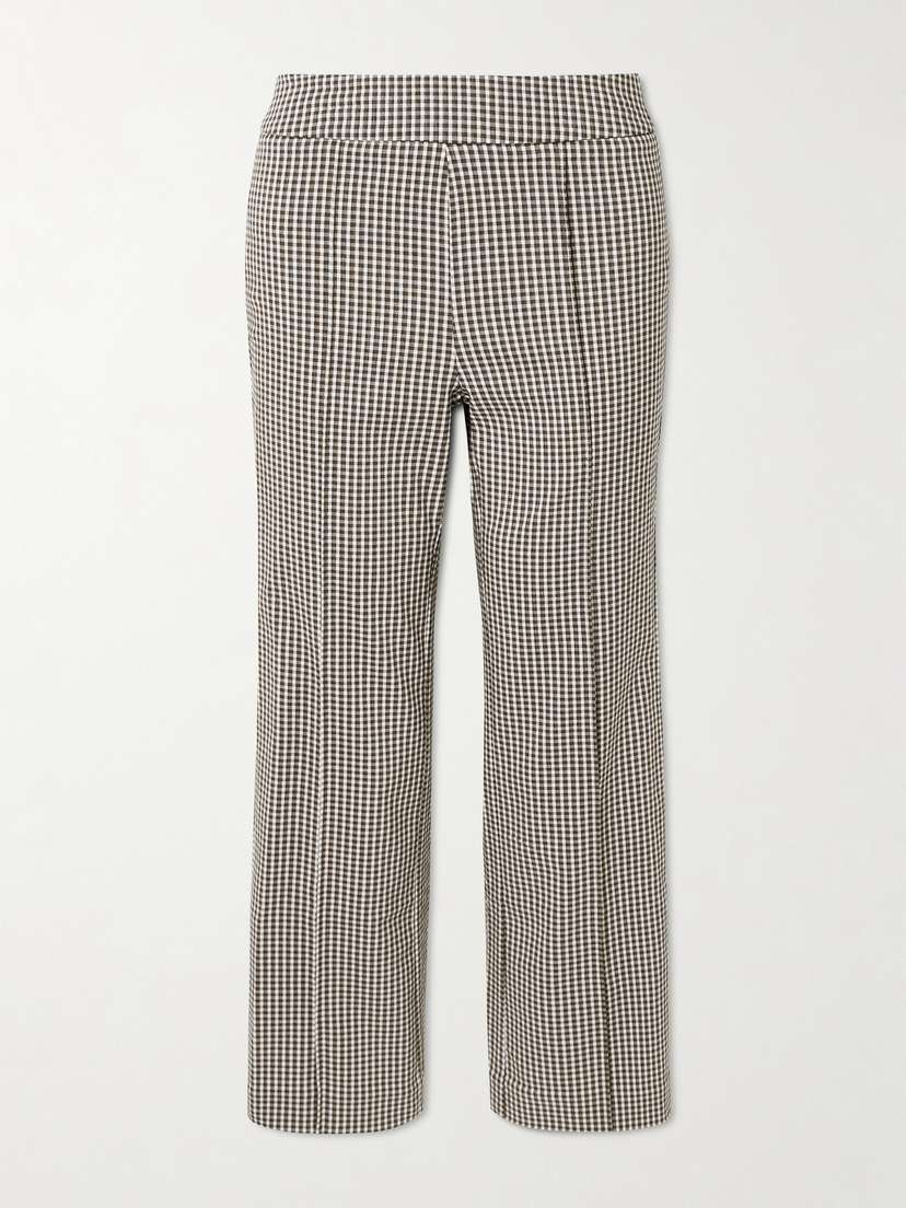 Staud Knack Cropped Gingham Stretch-cady Flared Pants