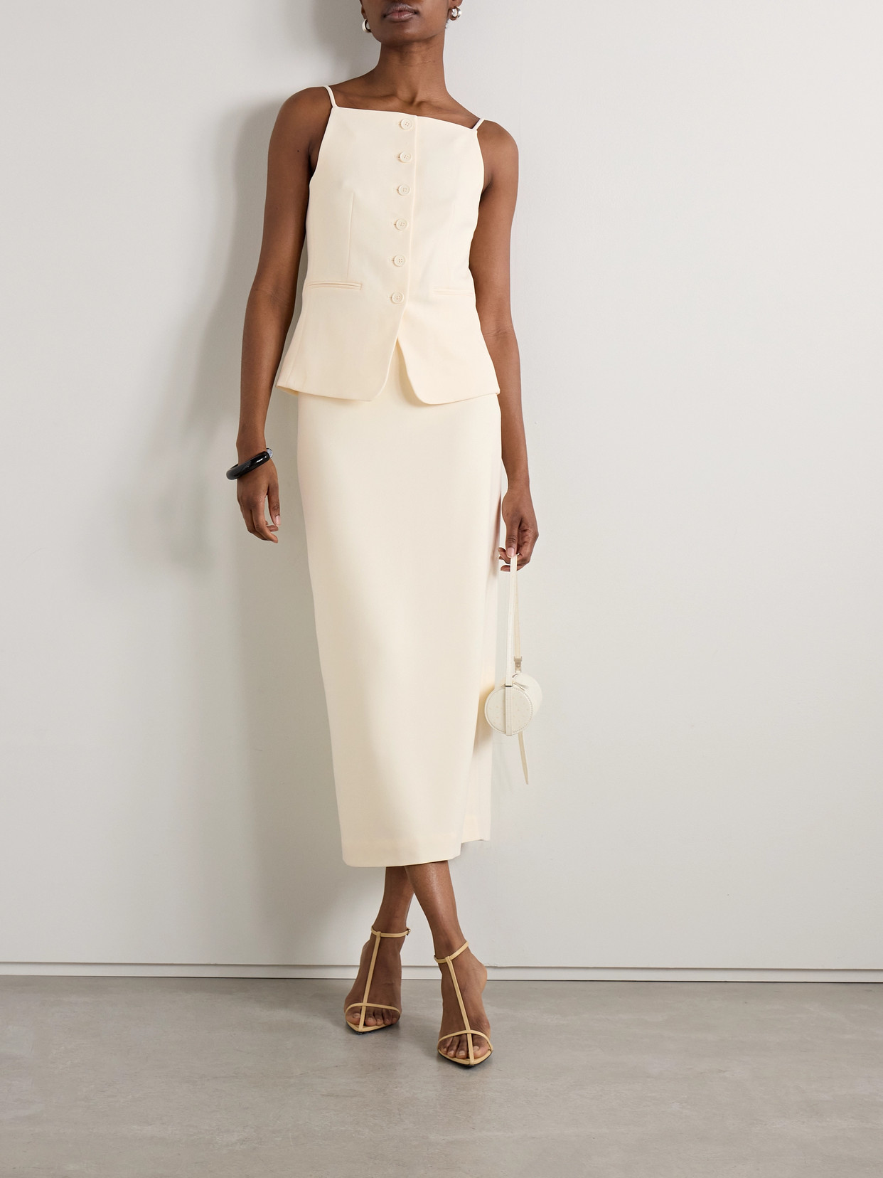 Staud Tailored Skirt With Slit And Pockets In Ecru