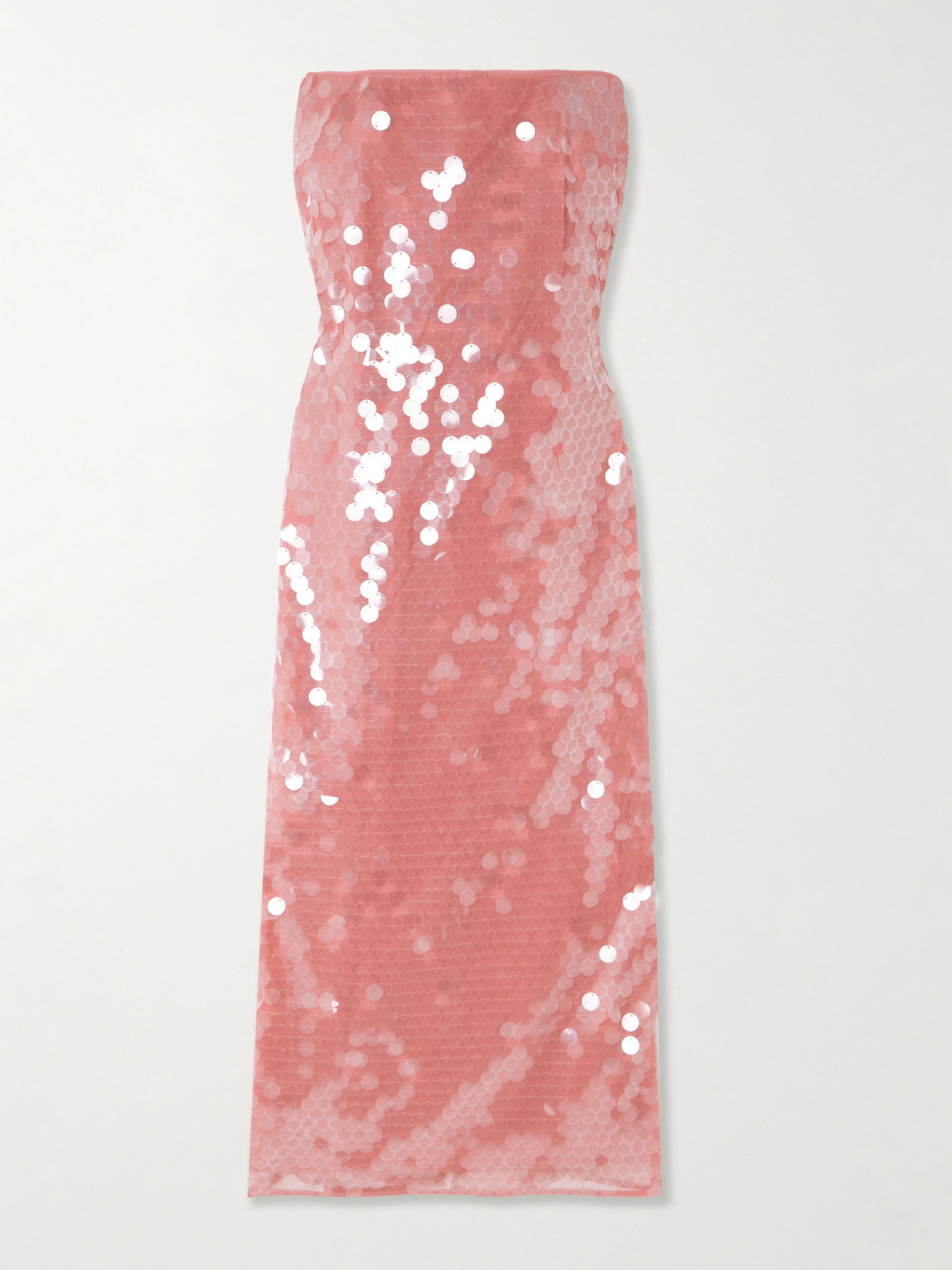 Staud Casey Strapless Paillette-embellished Tulle Midi Dress In Pink