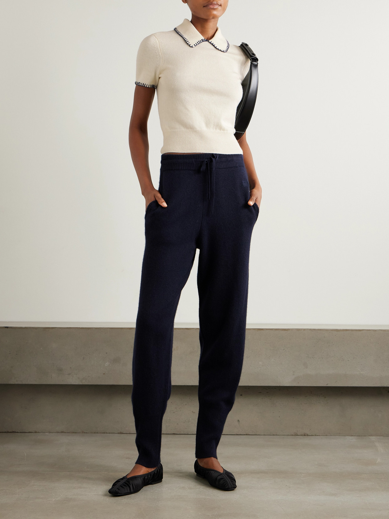 Staud Windsor Cropped Embroidered Wool-blend Polo Shirt In Ivory