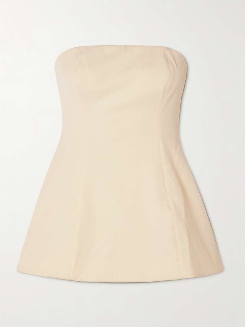 Staud Silvia Strapless Twill Peplum Top