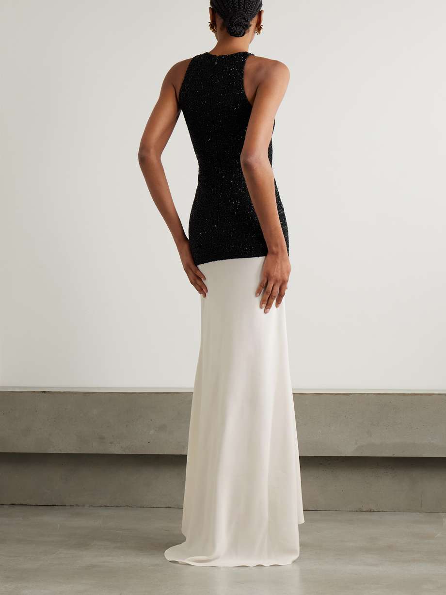 gabrielle layered bead-embellished mesh and crepe gown