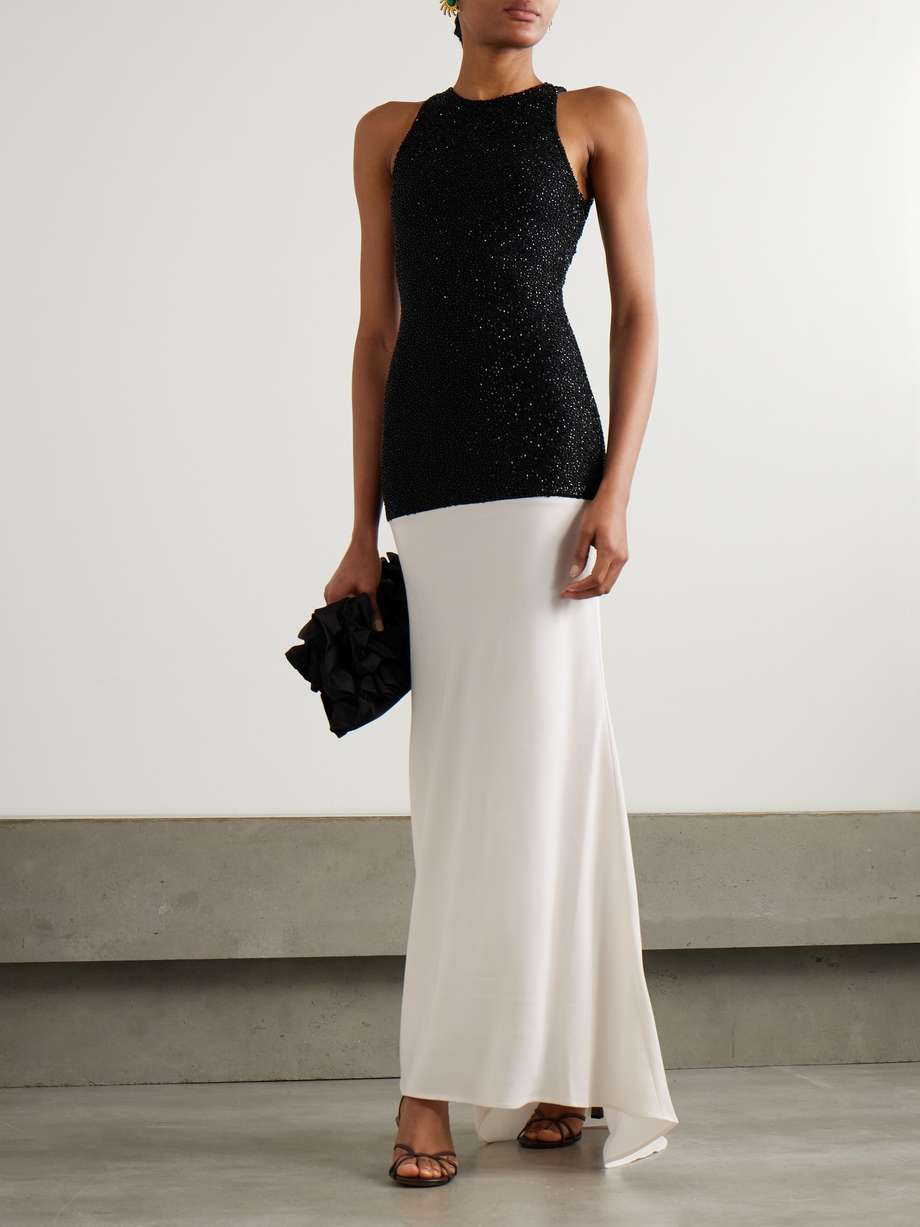 gabrielle layered bead-embellished mesh and crepe gown