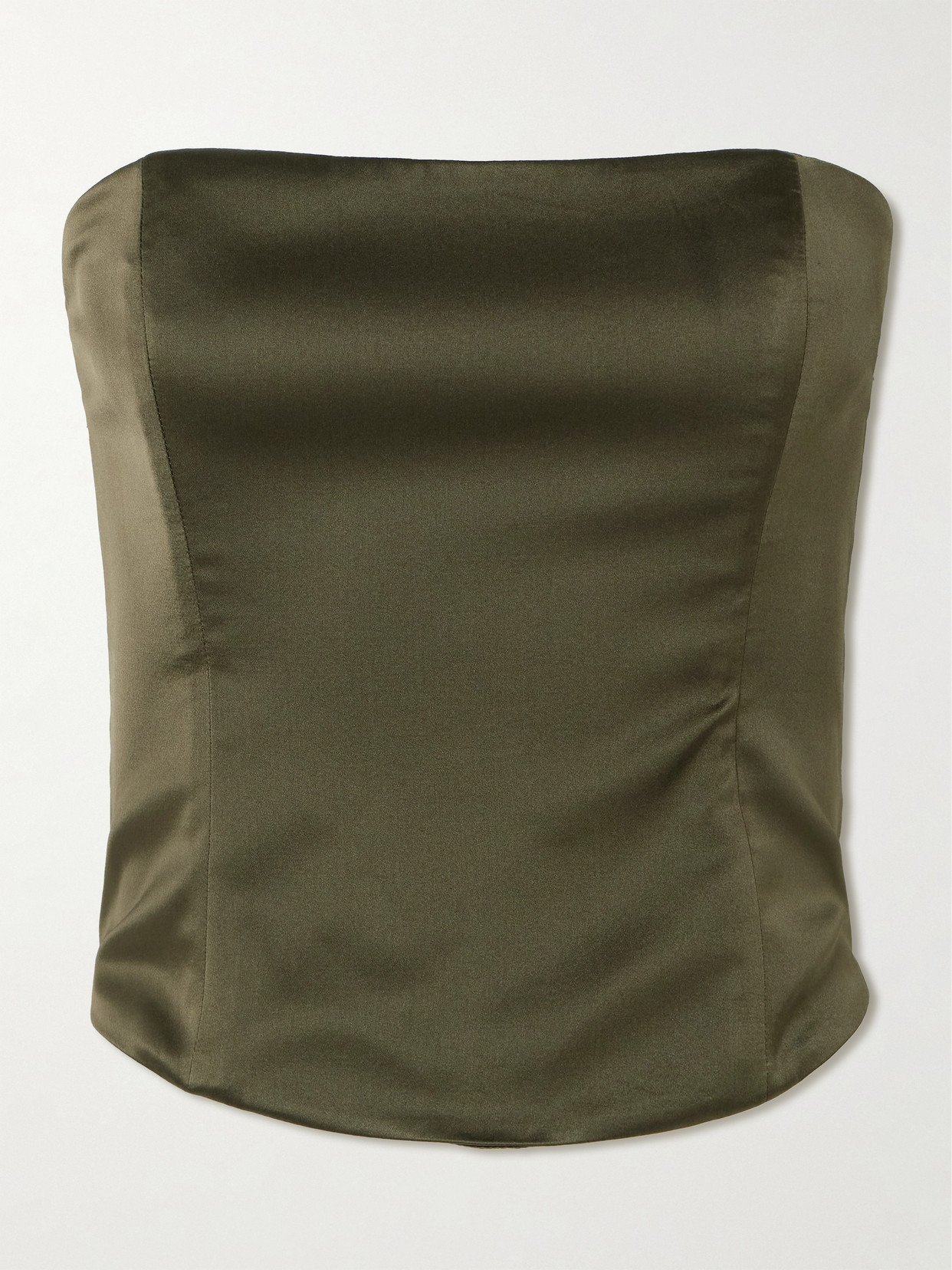Staud Brunswick Strapless Silk-blend Satin Top In Green