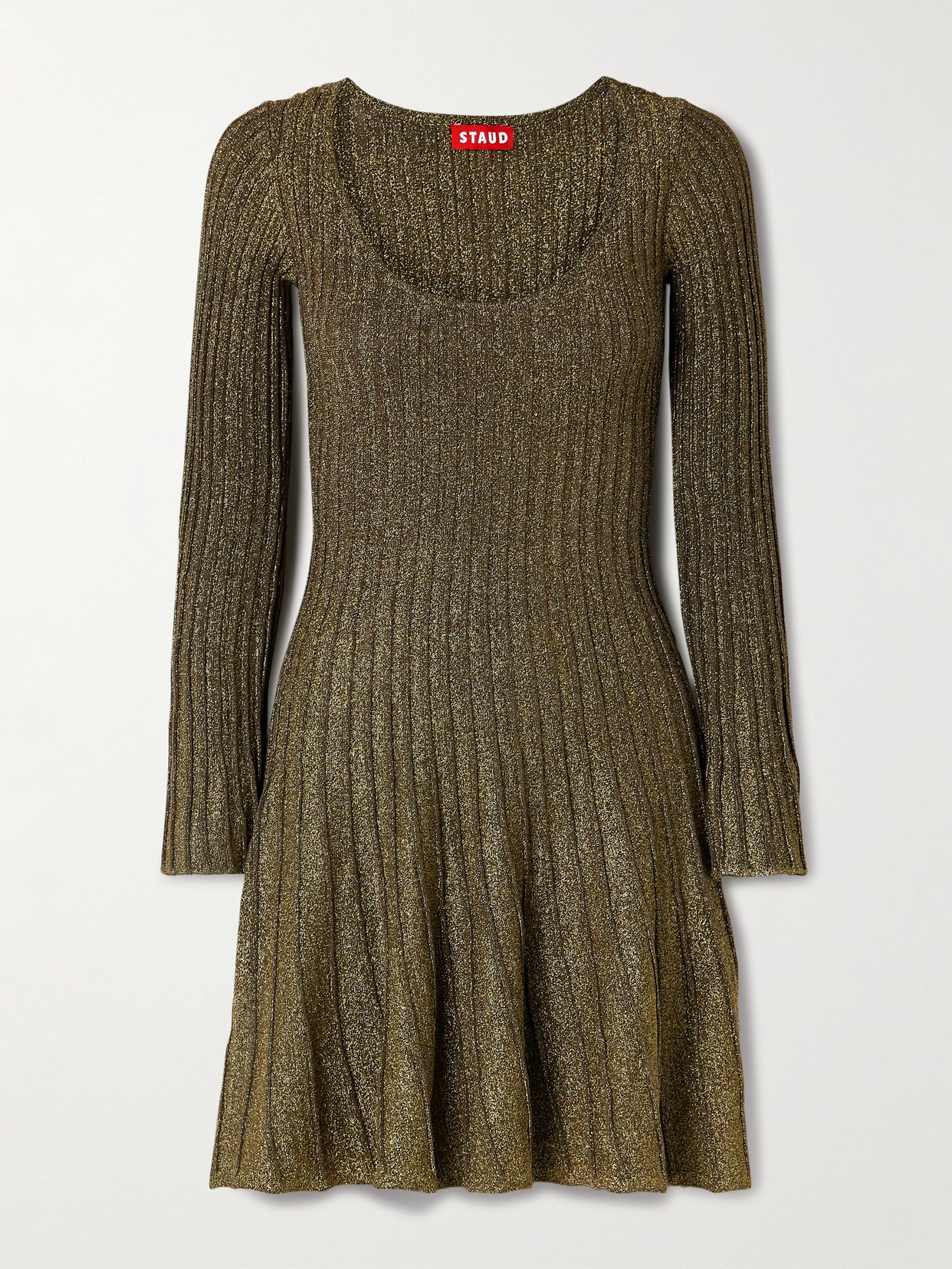 STAUD - Raquel Metallic Ribbed-knit Mini Dress - x large