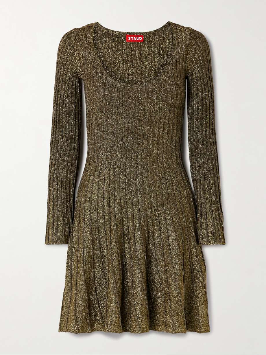 raquel metallic ribbed-knit mini dress