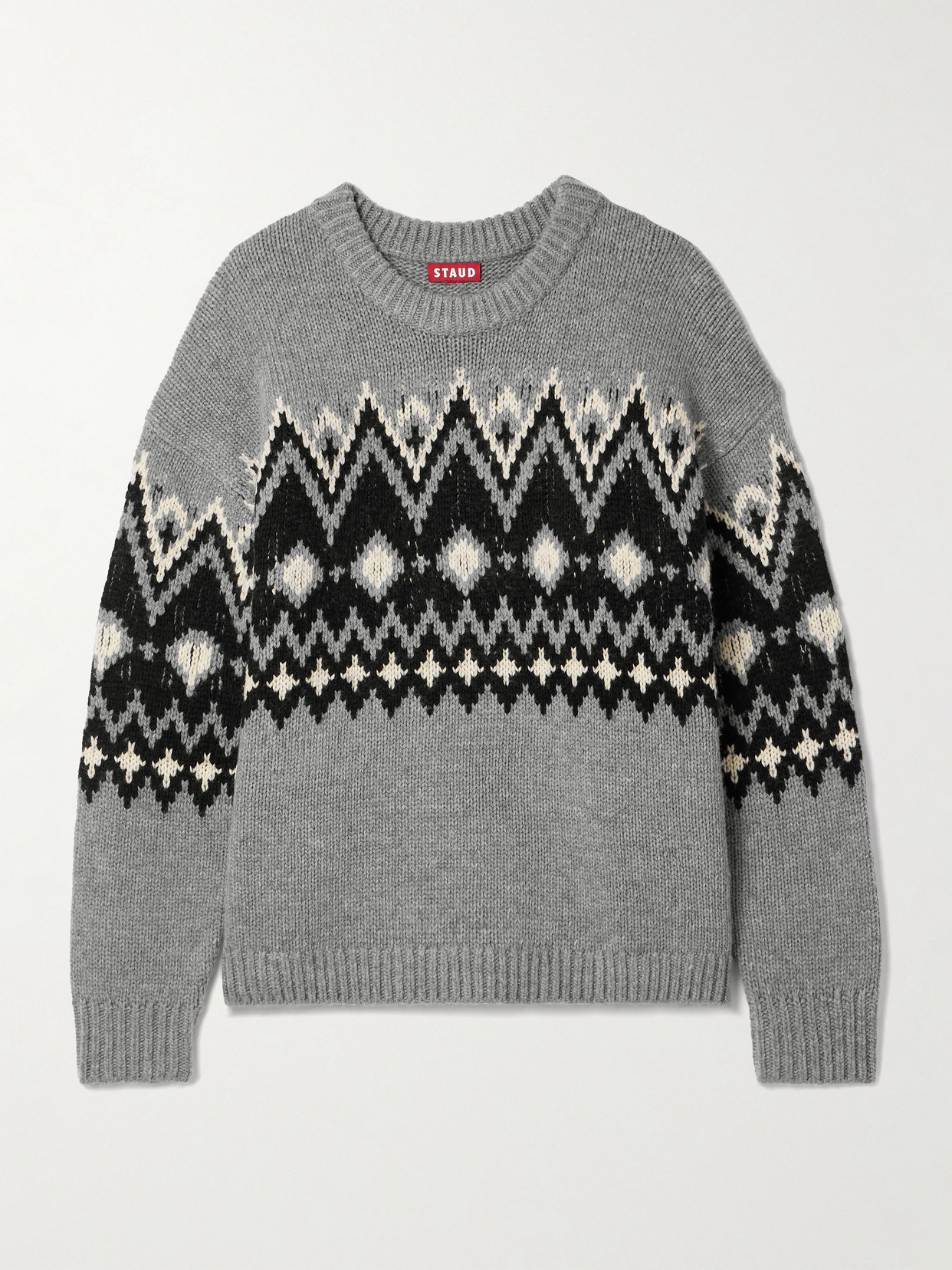 STAUD - Moritz Fair Isle Wool-blend Sweater - Light gray