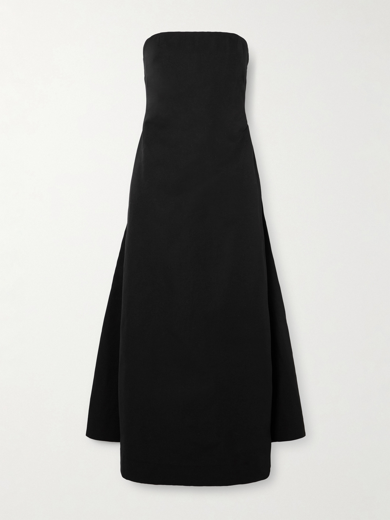 Staud Kennedy Strapless Cotton-blend Grosgrain Midi Dress In Black