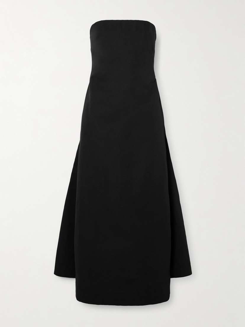 Staud Kennedy Strapless Cotton-blend Grosgrain Midi Dress