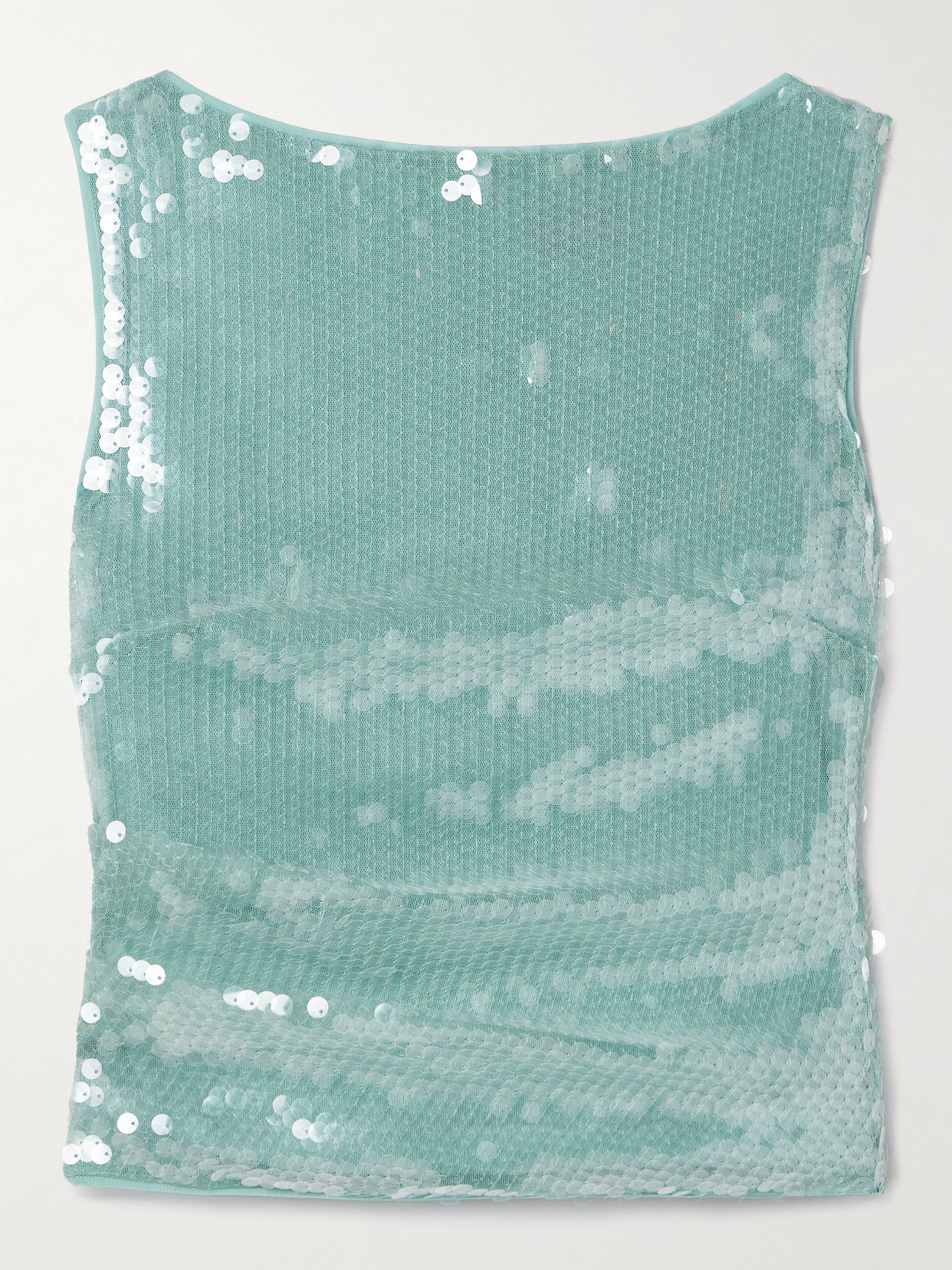 Staud Eton Cropped Ruched Sequined Tulle Top In Blue