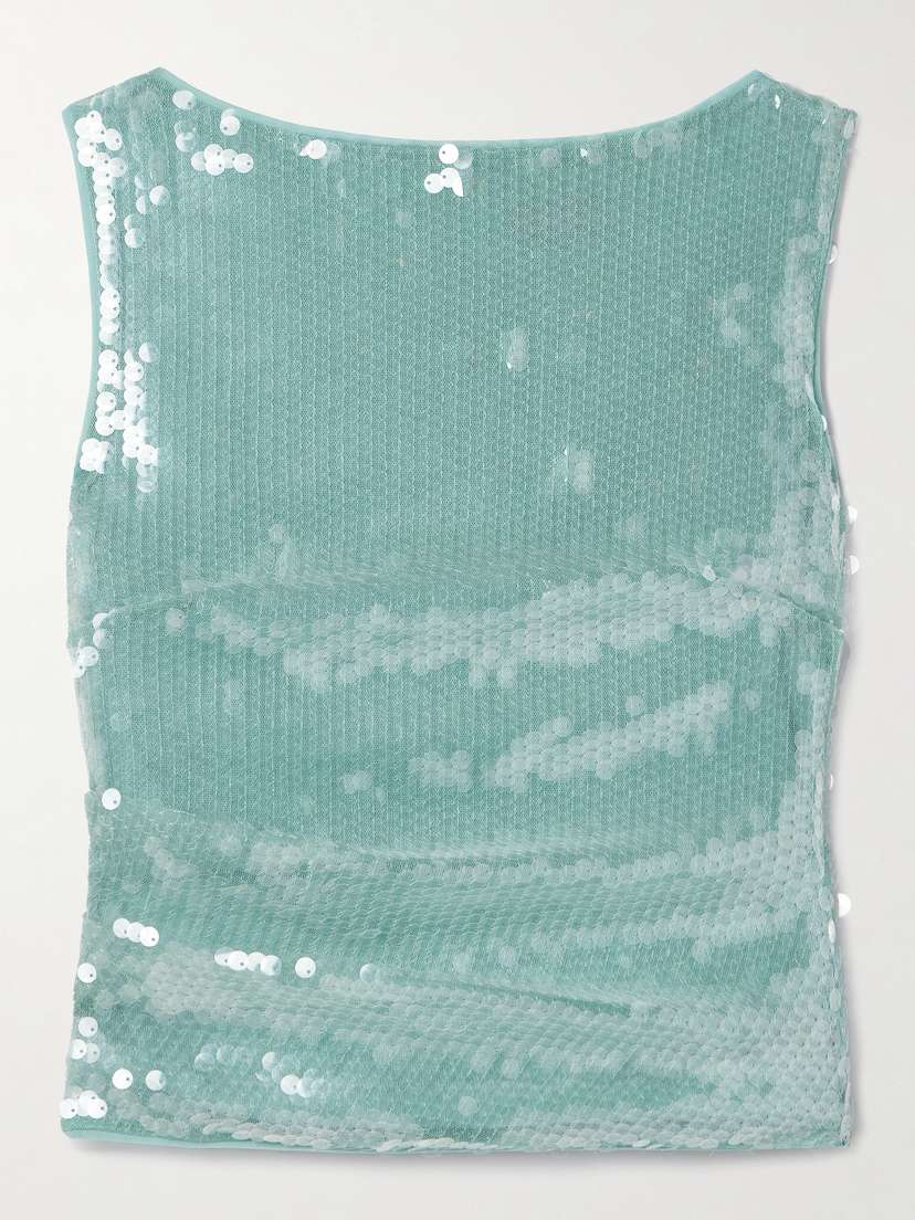 Staud Eton Cropped Ruched Sequined Tulle Top