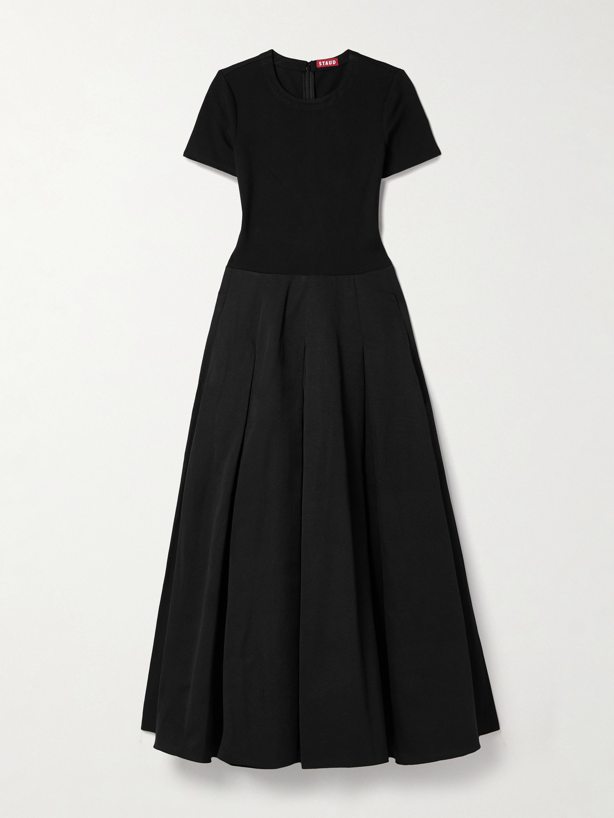 Staud Hopper Stretch-jersey And Pleated Faille Maxi Dress In Black