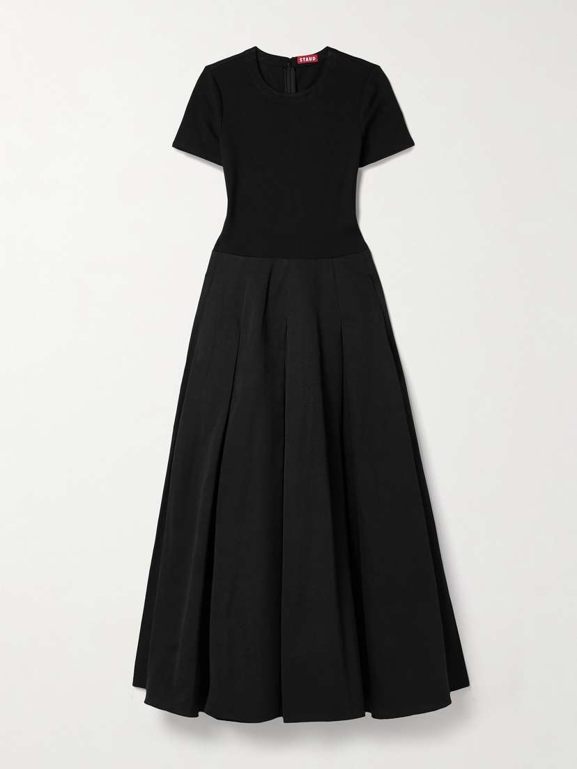 Staud Hopper Stretch-jersey And Pleated Faille Maxi Dress