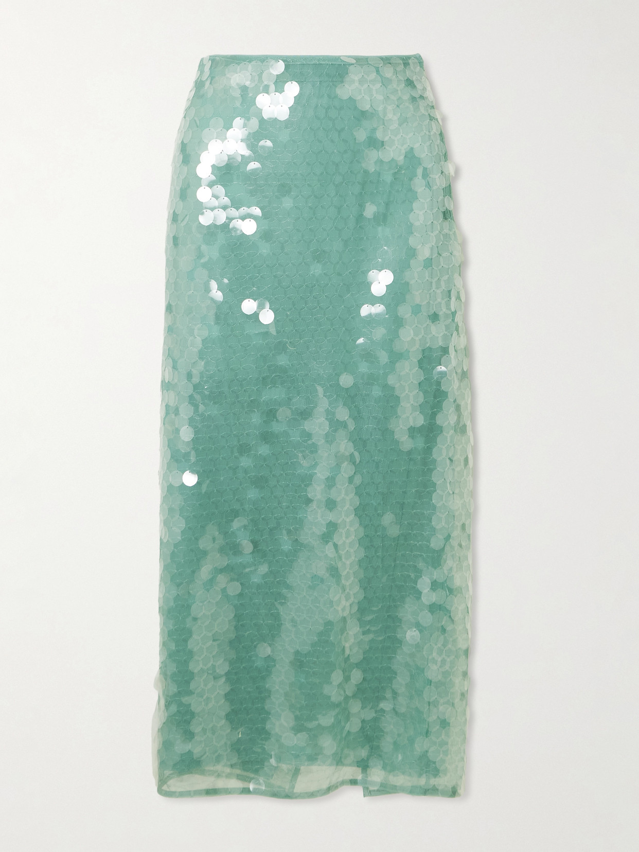 Staud Casey Paillette-embellished Tulle Midi Skirt In Green