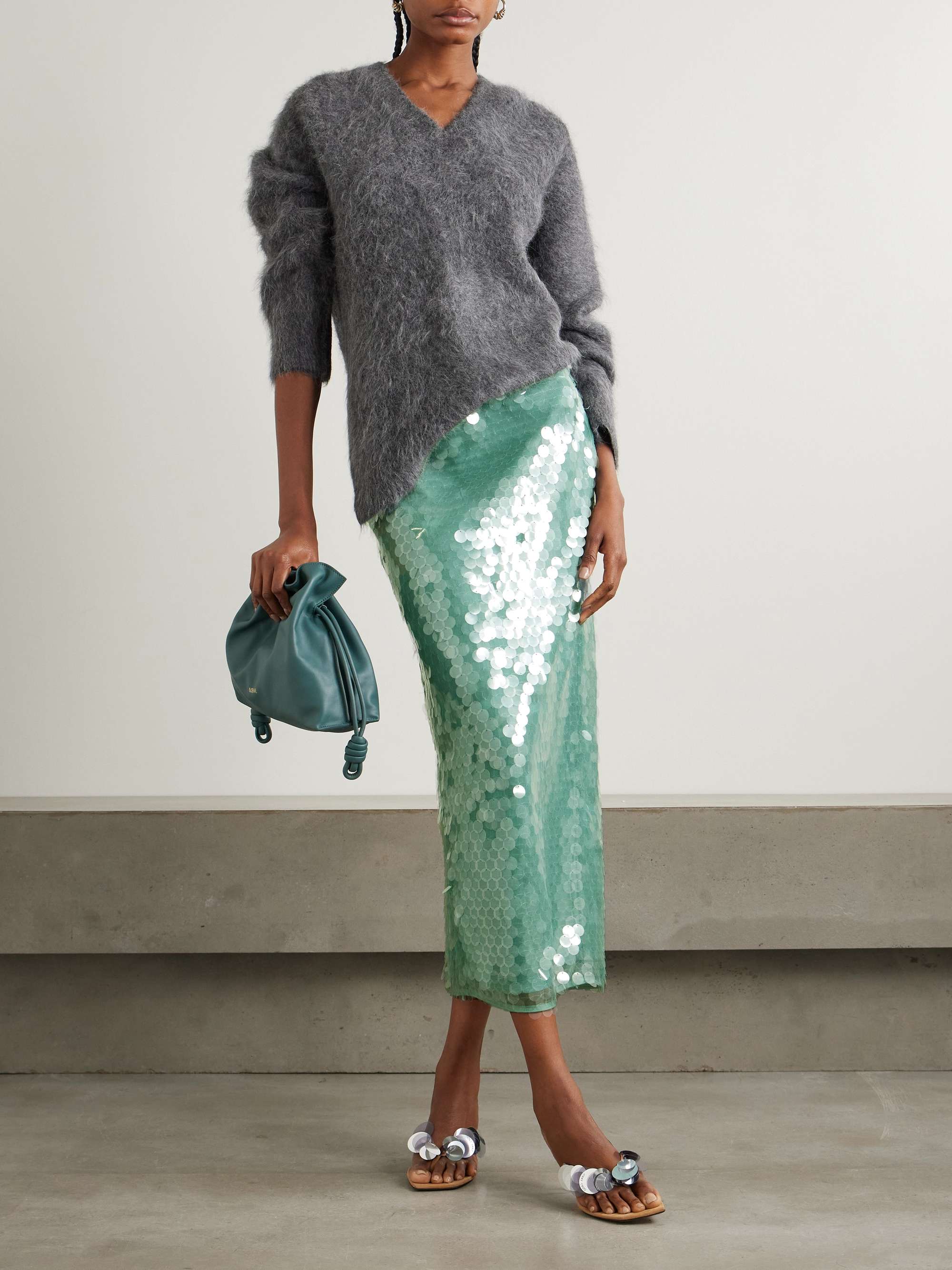 green emerald velvet dress STAUD Casey Dress