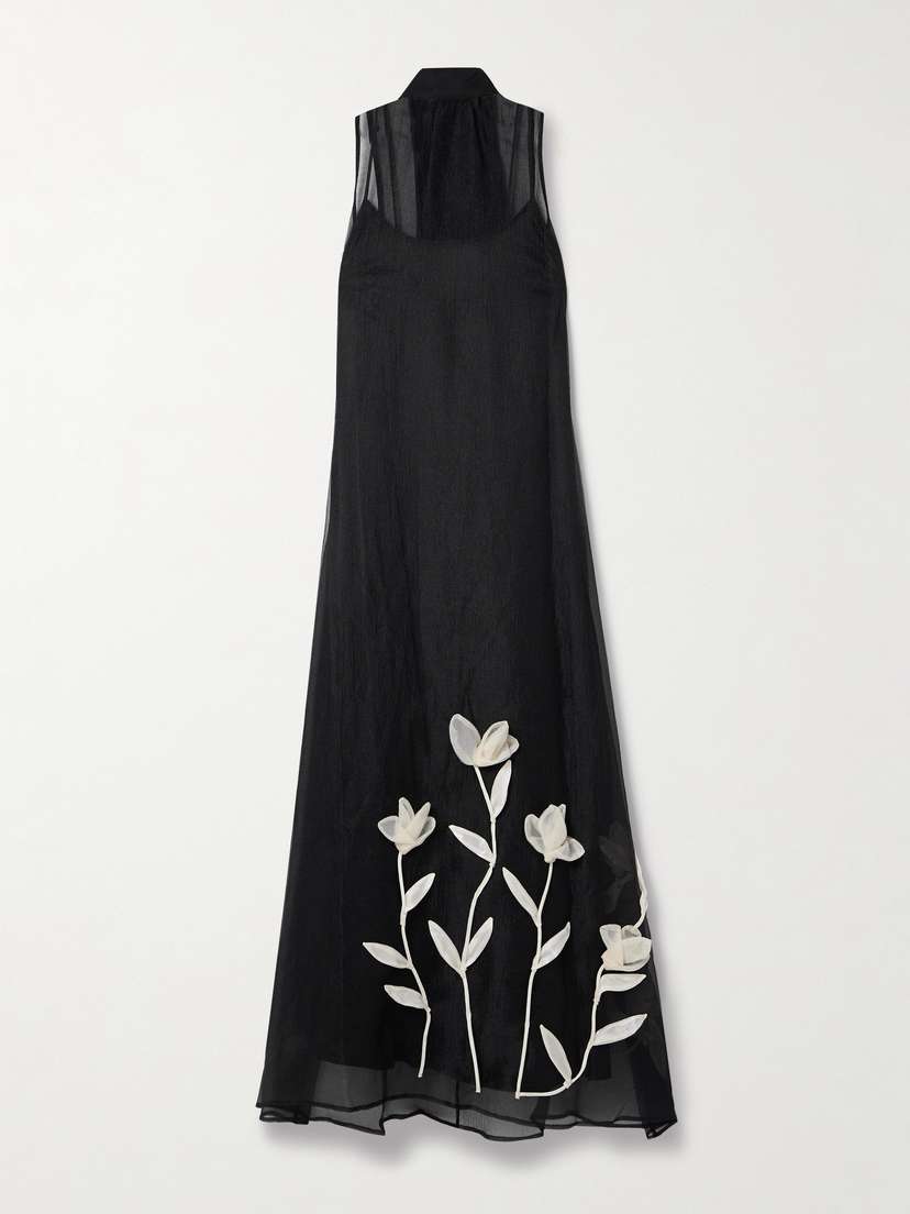 Staud Albee Appliquéd Chiffon Turtleneck Maxi Dress