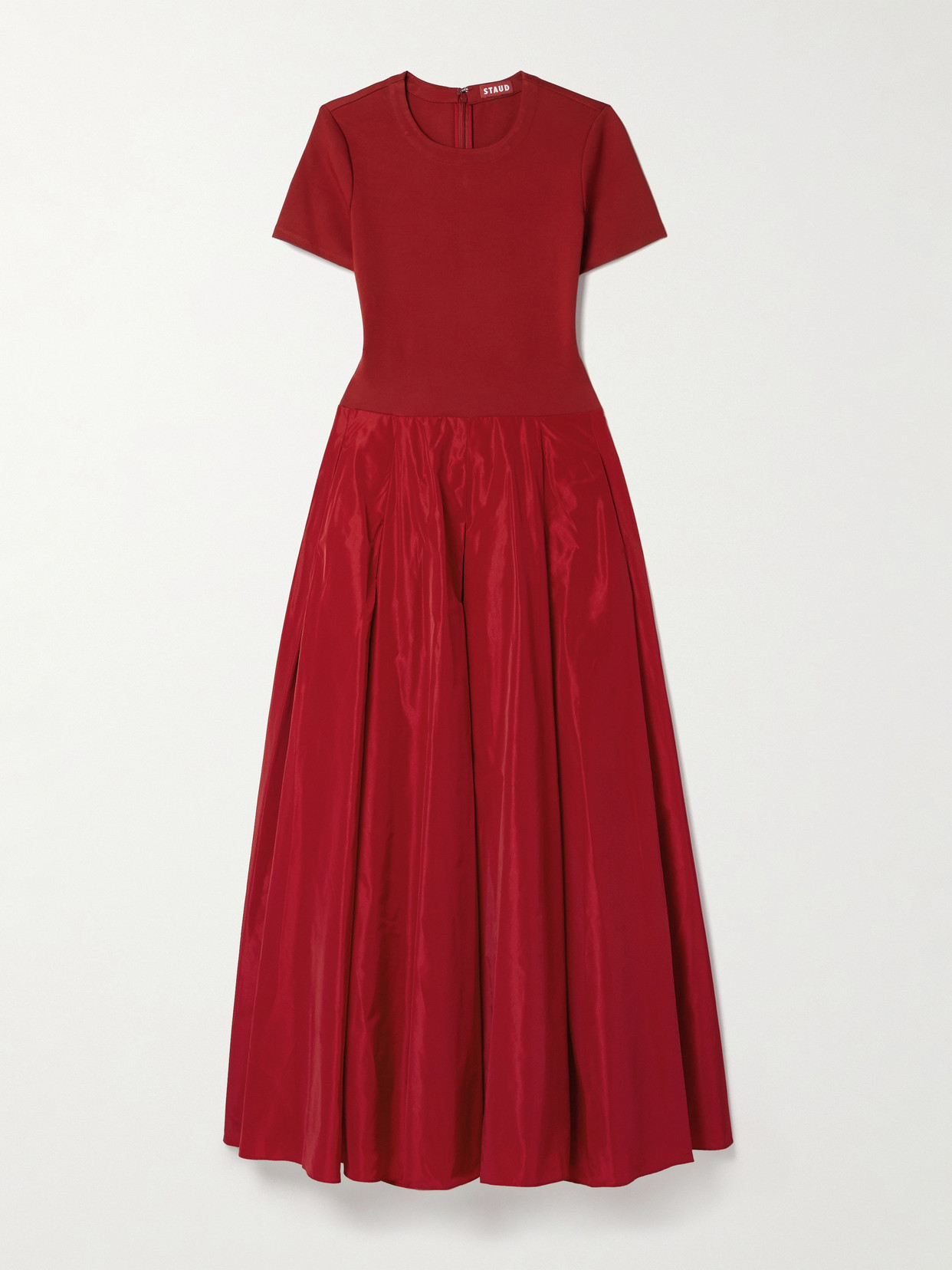 Staud Hopper Stretch-jersey And Pleated Faille Maxi Dress In Red