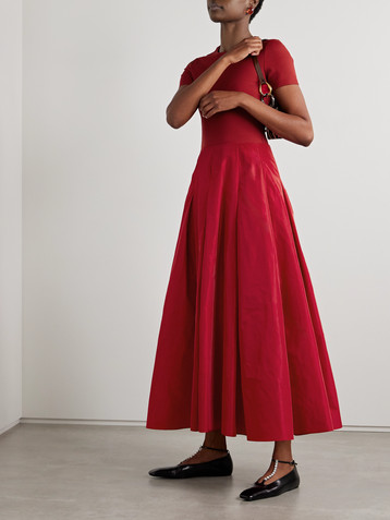 Staud Hopper stretch-jersey and pleated faille maxi dress