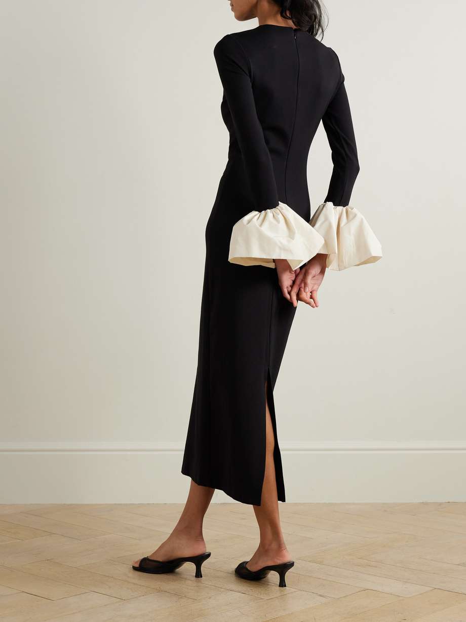 hawthorne taffeta-trimmed stretch-ponte midi dress