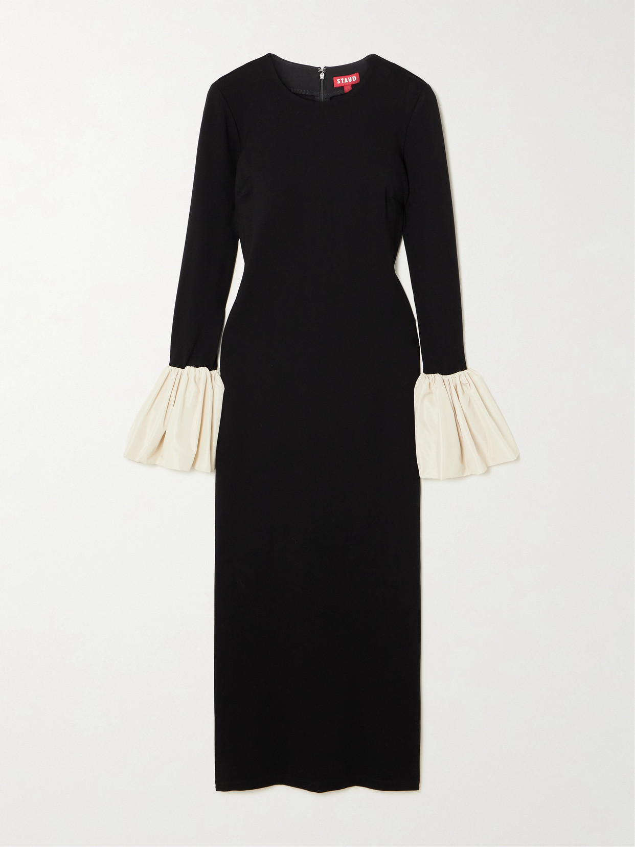 Staud Hawthorne Taffeta-trimmed Stretch-ponte Midi Dress In Black