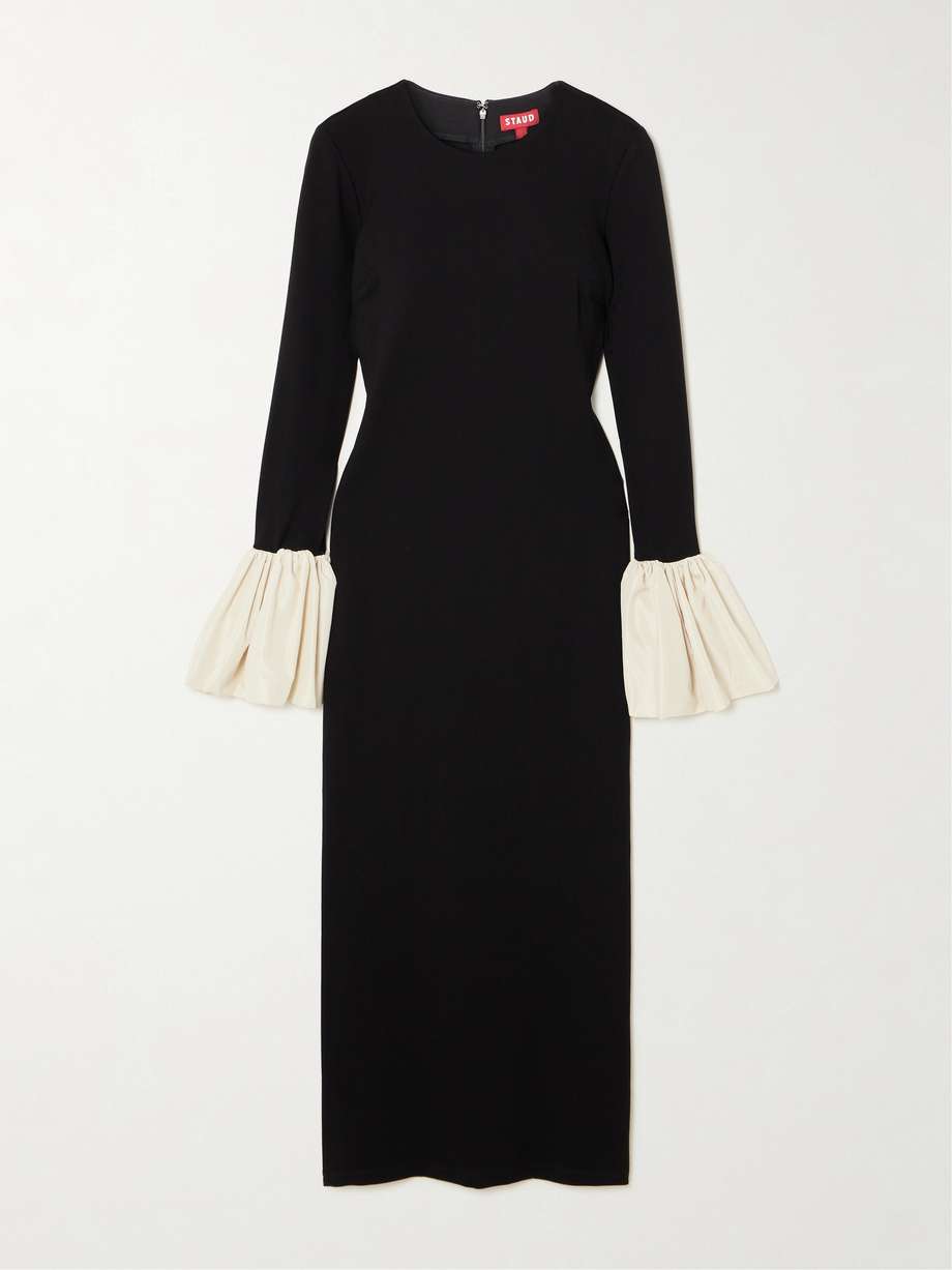 hawthorne taffeta-trimmed stretch-ponte midi dress