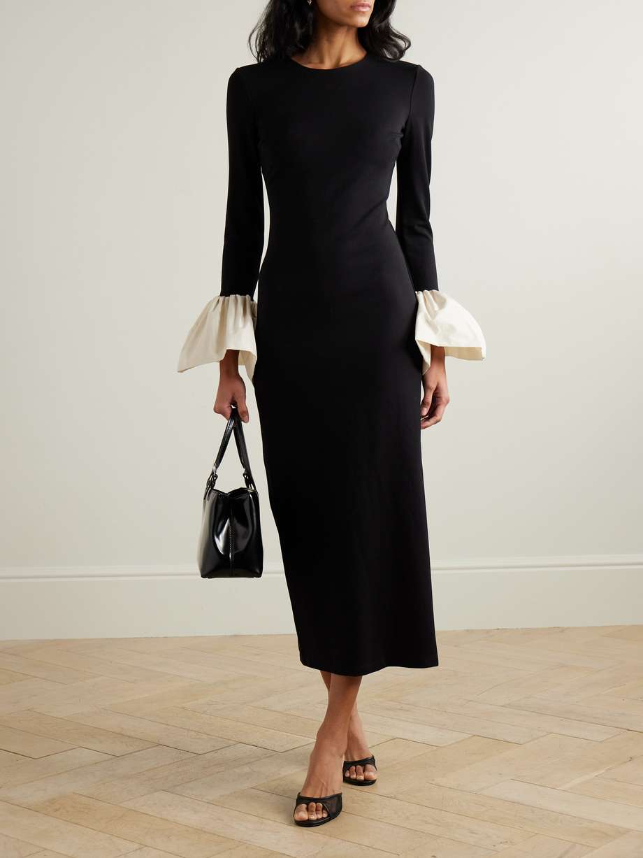hawthorne taffeta-trimmed stretch-ponte midi dress
