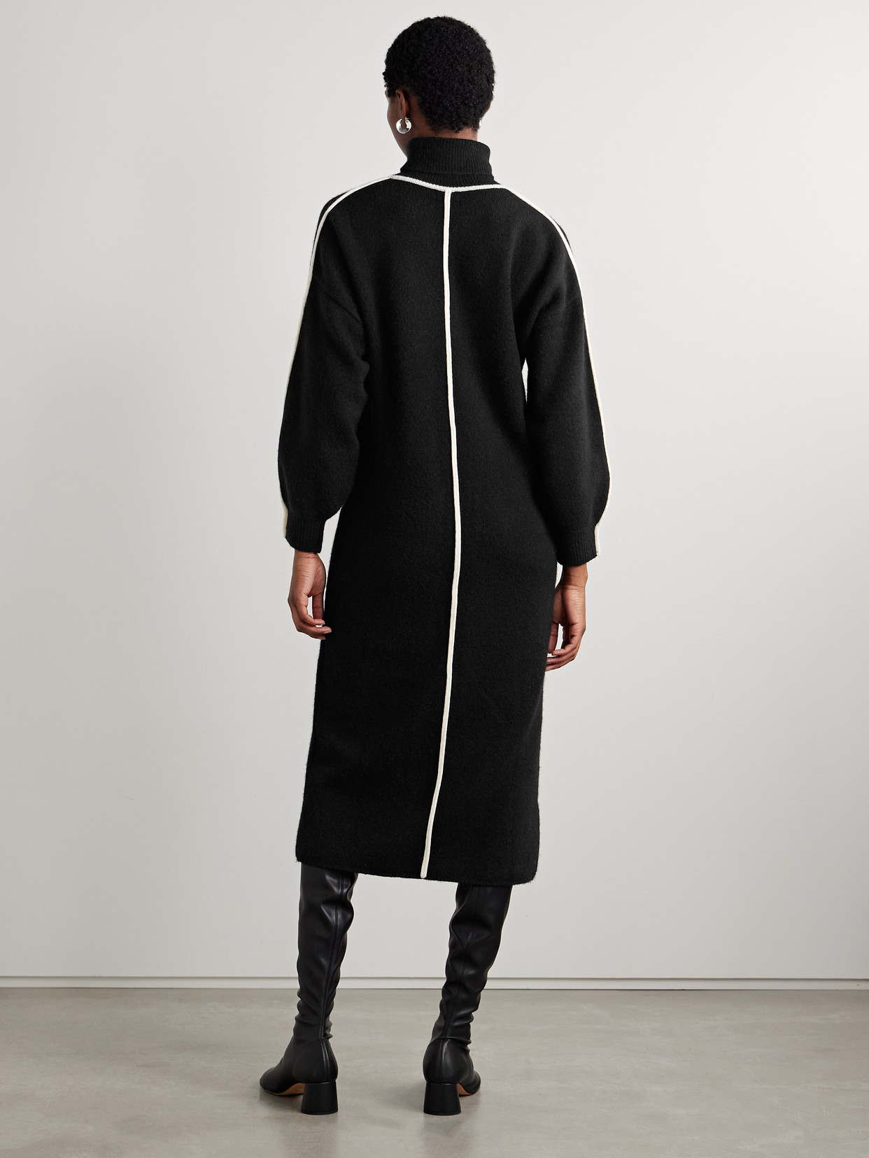 Staud Apres Knitted Turtleneck Midi Dress In Black