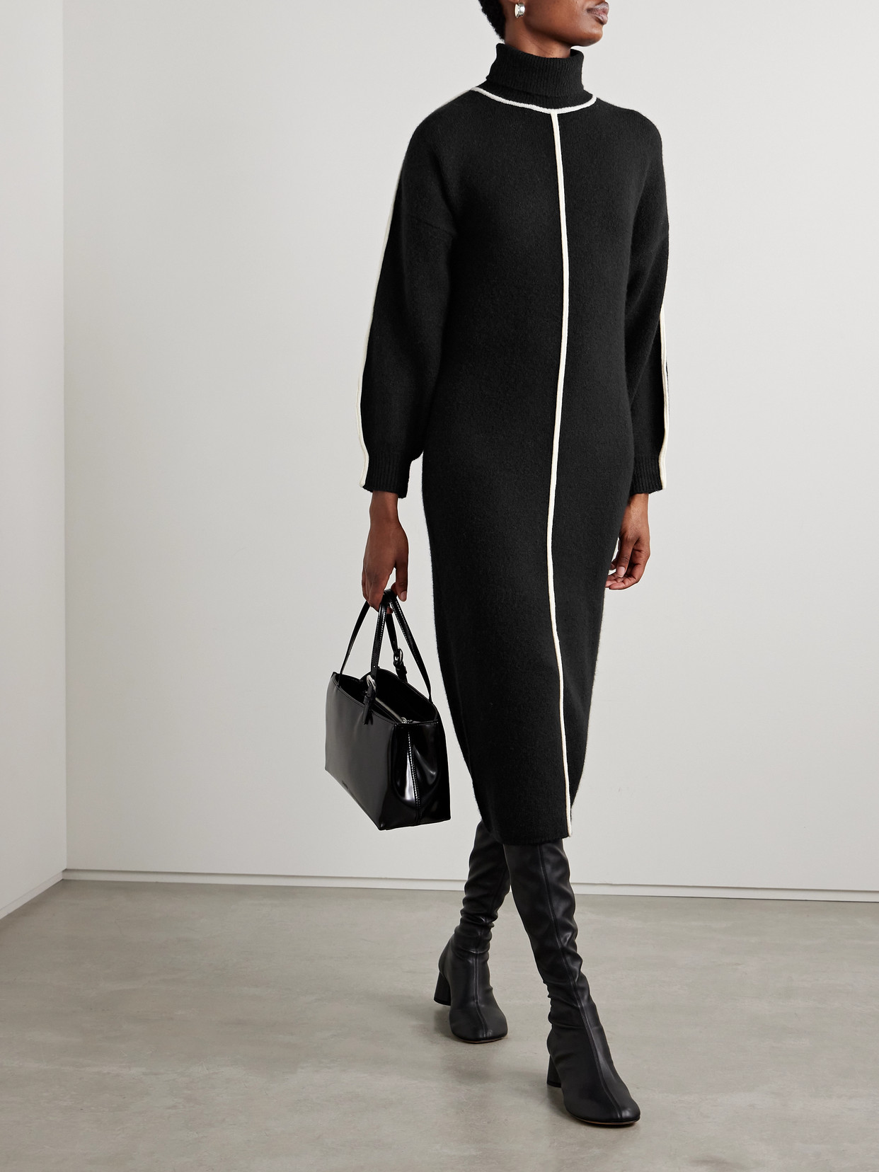 Staud Apres Knitted Turtleneck Midi Dress In Black