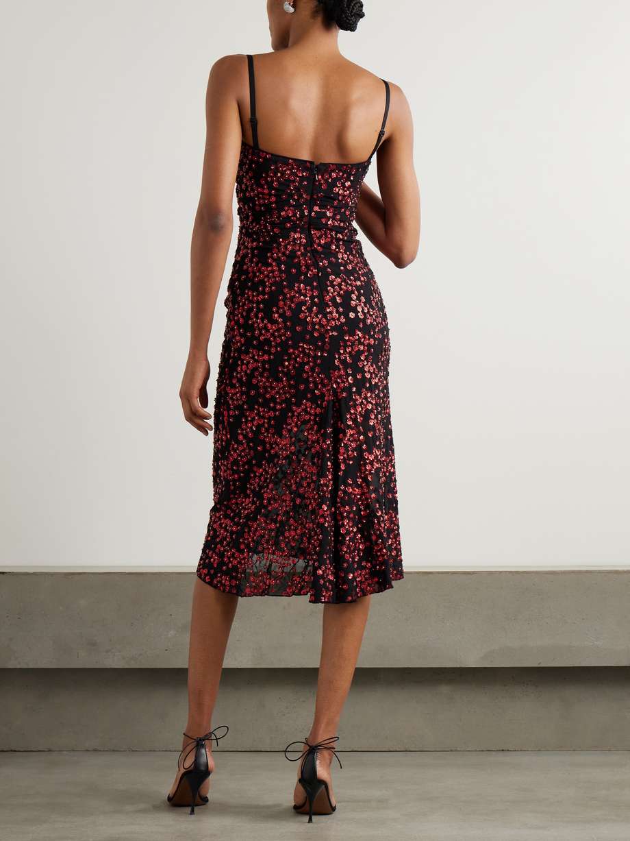 florentina embellished ruched tulle midi dress