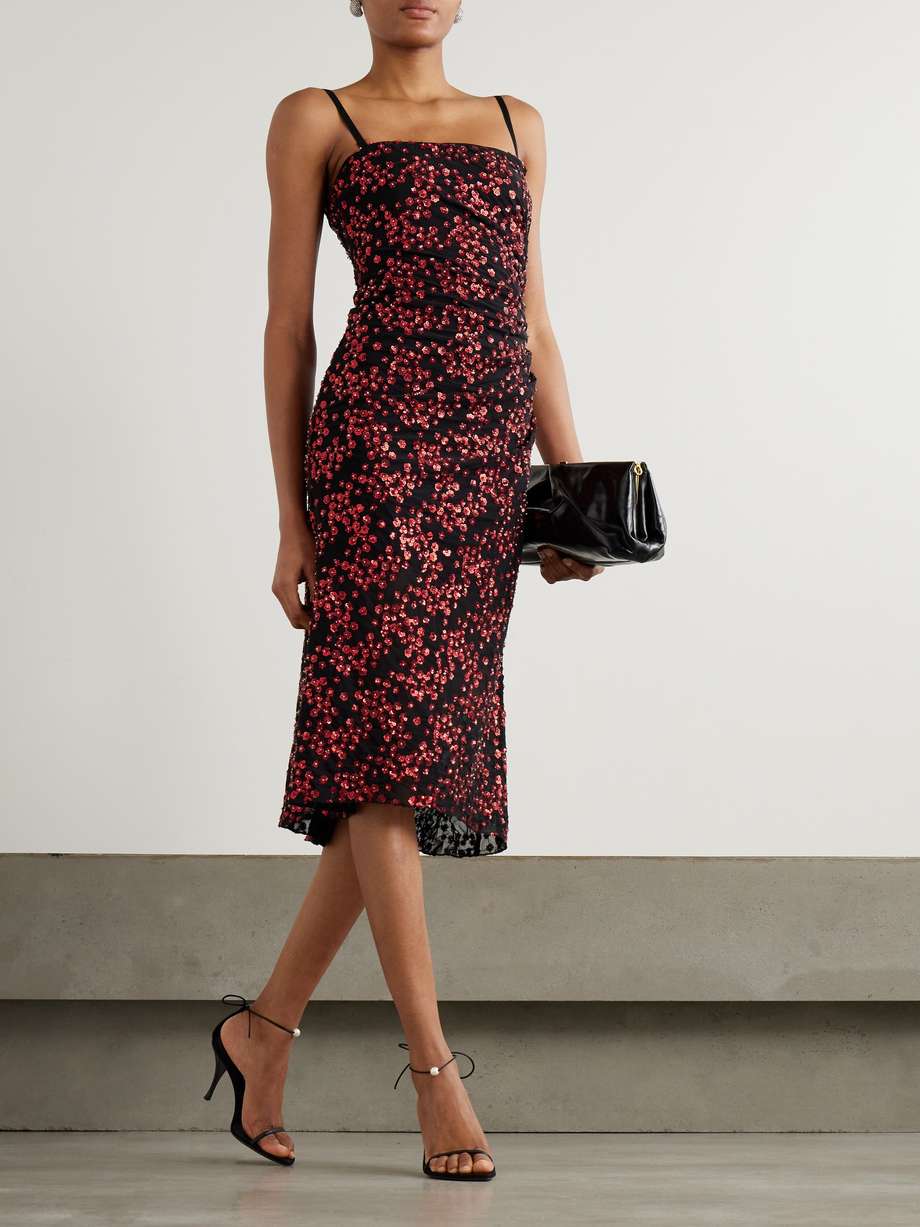 florentina embellished ruched tulle midi dress