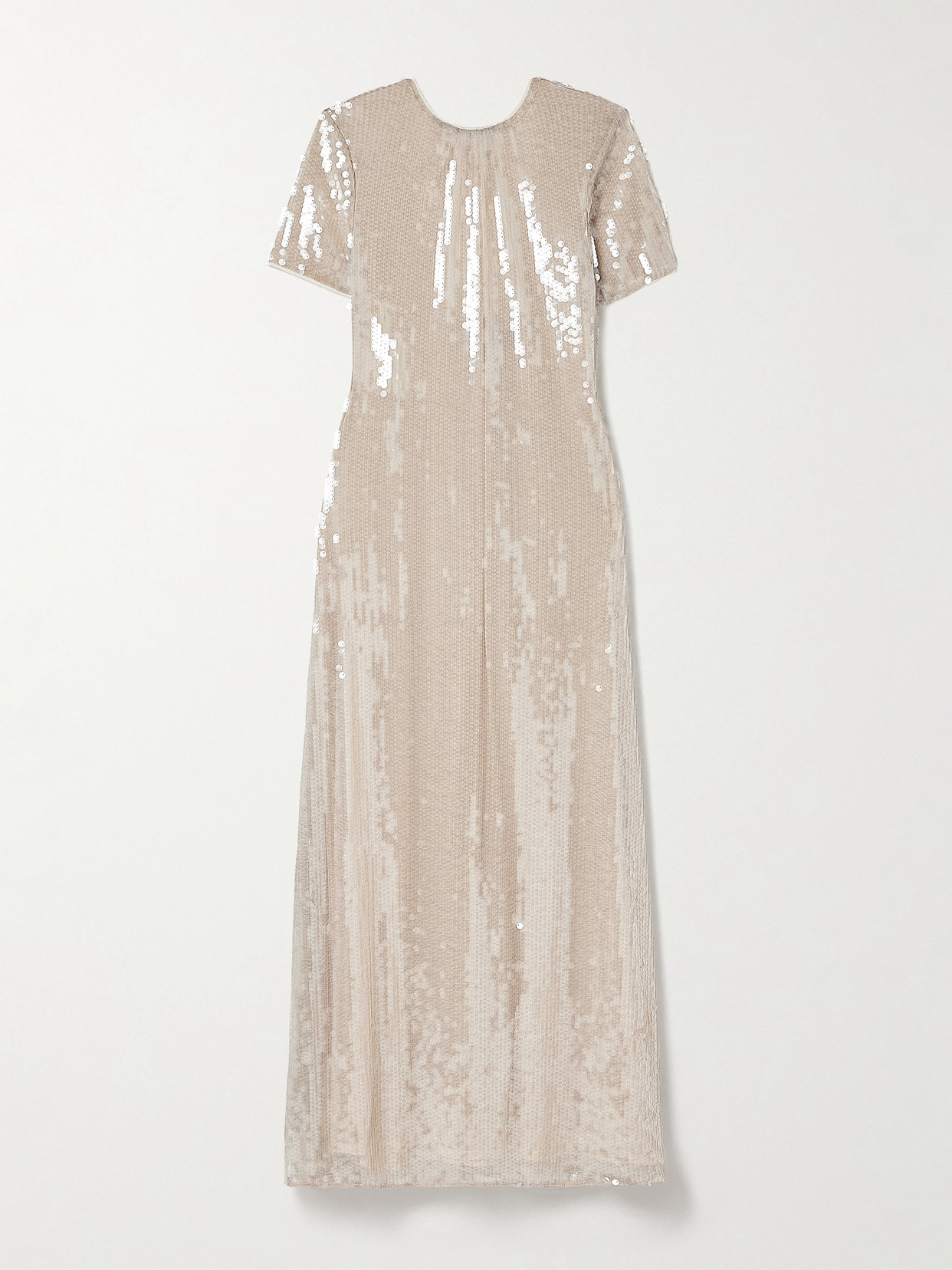 Staud Safi Gathered Sequined Tulle Maxi Dress In Off-white