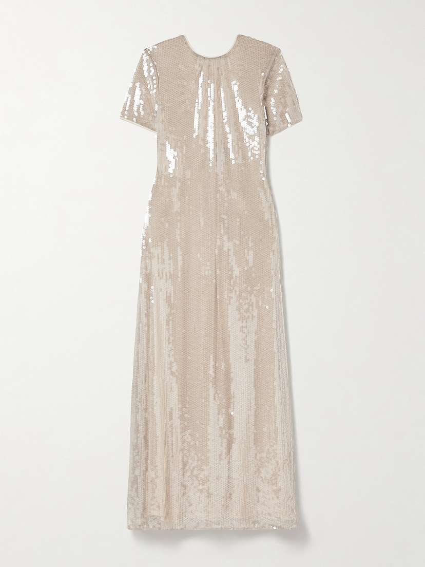 Staud Safi Gathered Sequined Tulle Maxi Dress