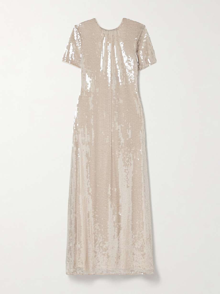 safi gathered sequined tulle maxi dress