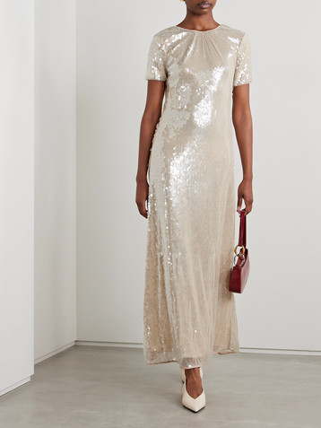 Staud Safi gathered sequined tulle maxi dress