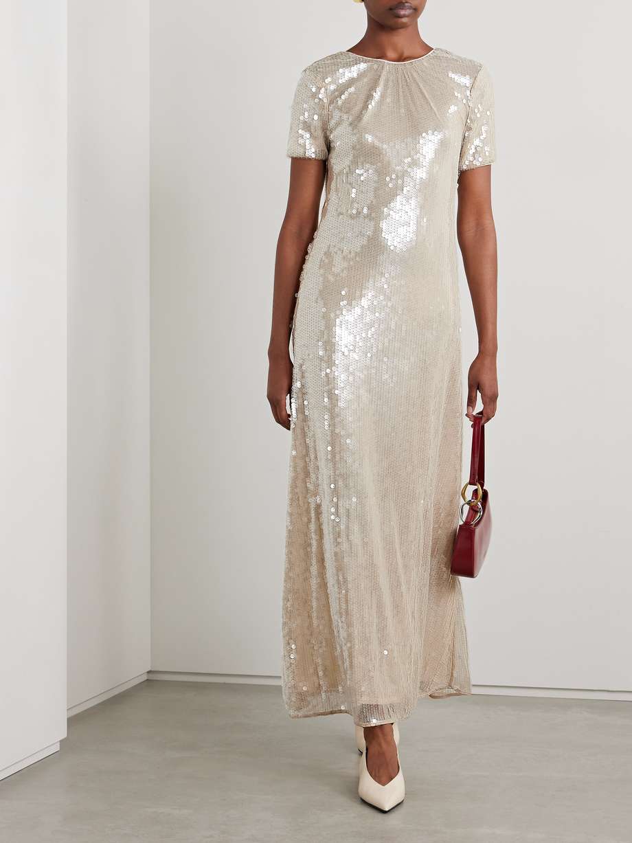 safi gathered sequined tulle maxi dress