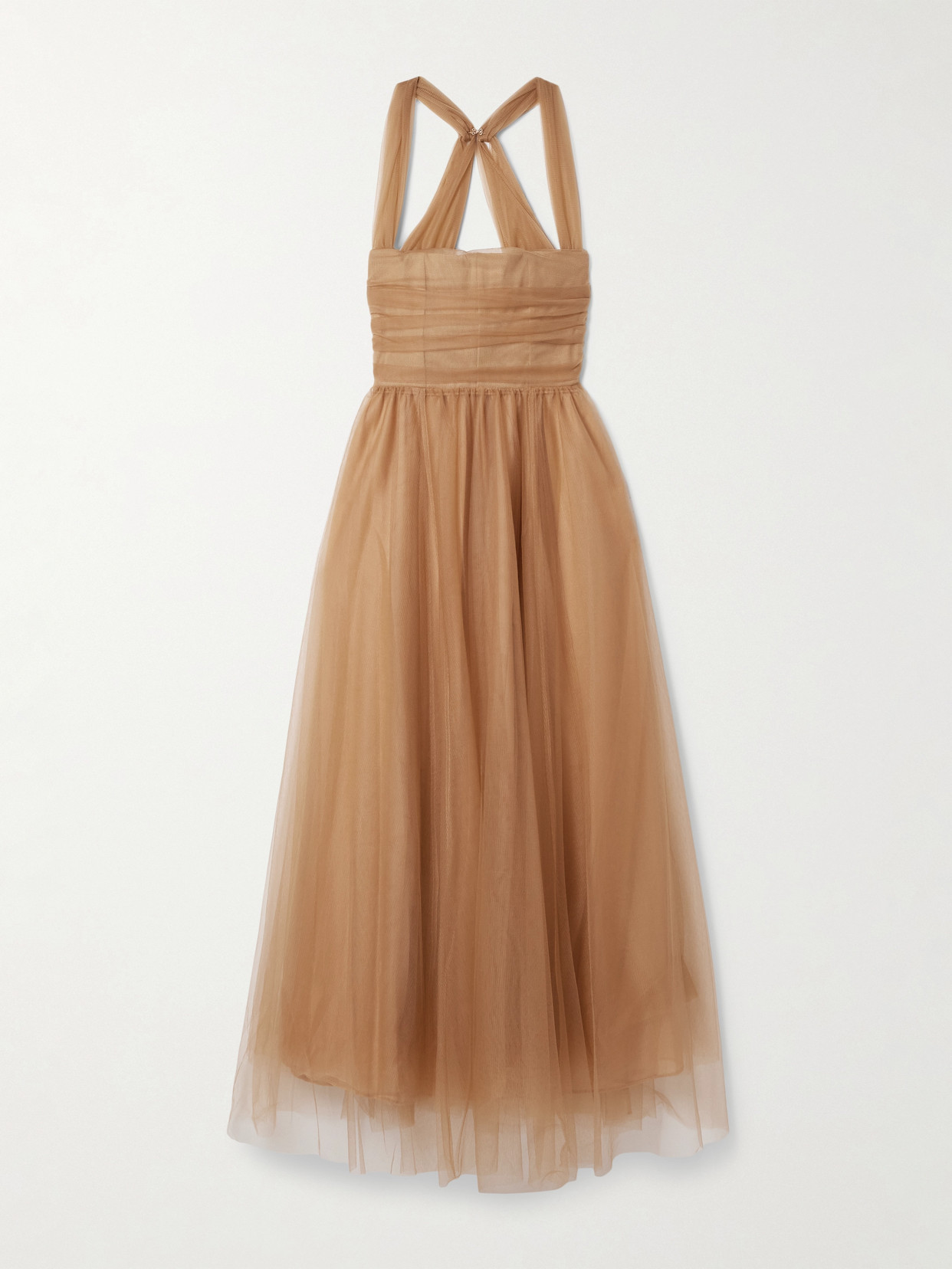 Staud Antonia Ruched Gathered Tulle Gown In Brown