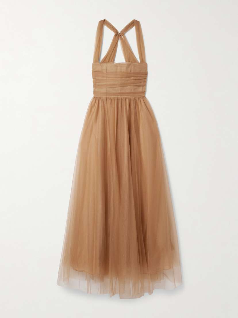 Staud Antonia Ruched Gathered Tulle Gown