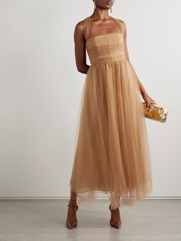 Staud Antonia ruched gathered tulle gown