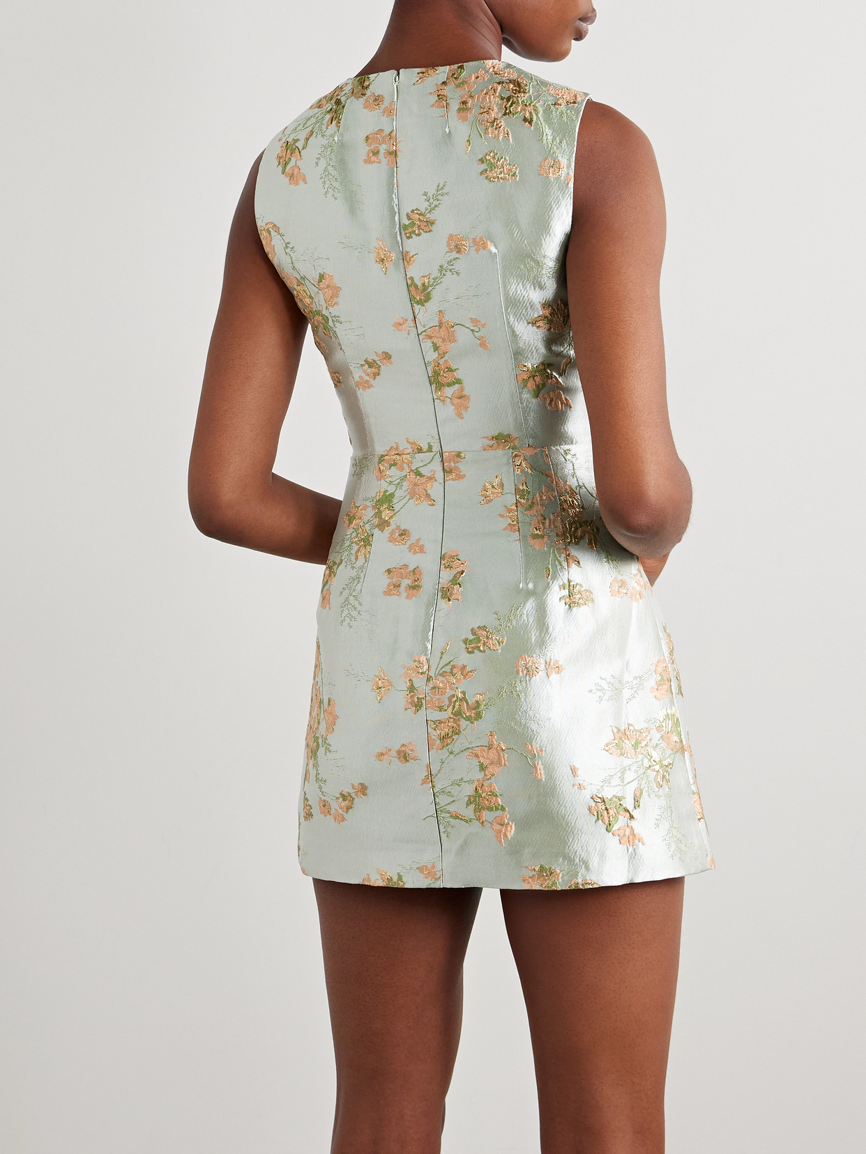 STAUD GARDEN METALLIC BROCADE MINI DRESS
