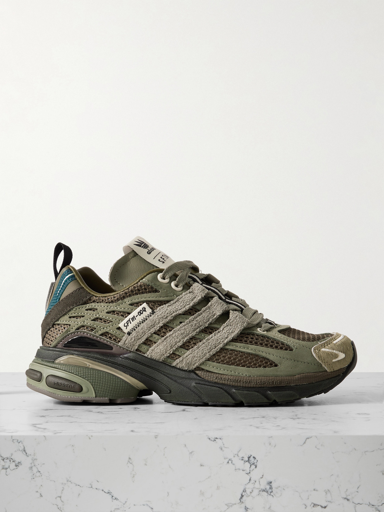 adidas Originals - + Song For The Mute Adistar Cushion Sftm Mesh, Leather And Nubuck Sneakers - Army green — curated by 5 Star Luxe for weddings, travel and effortless style