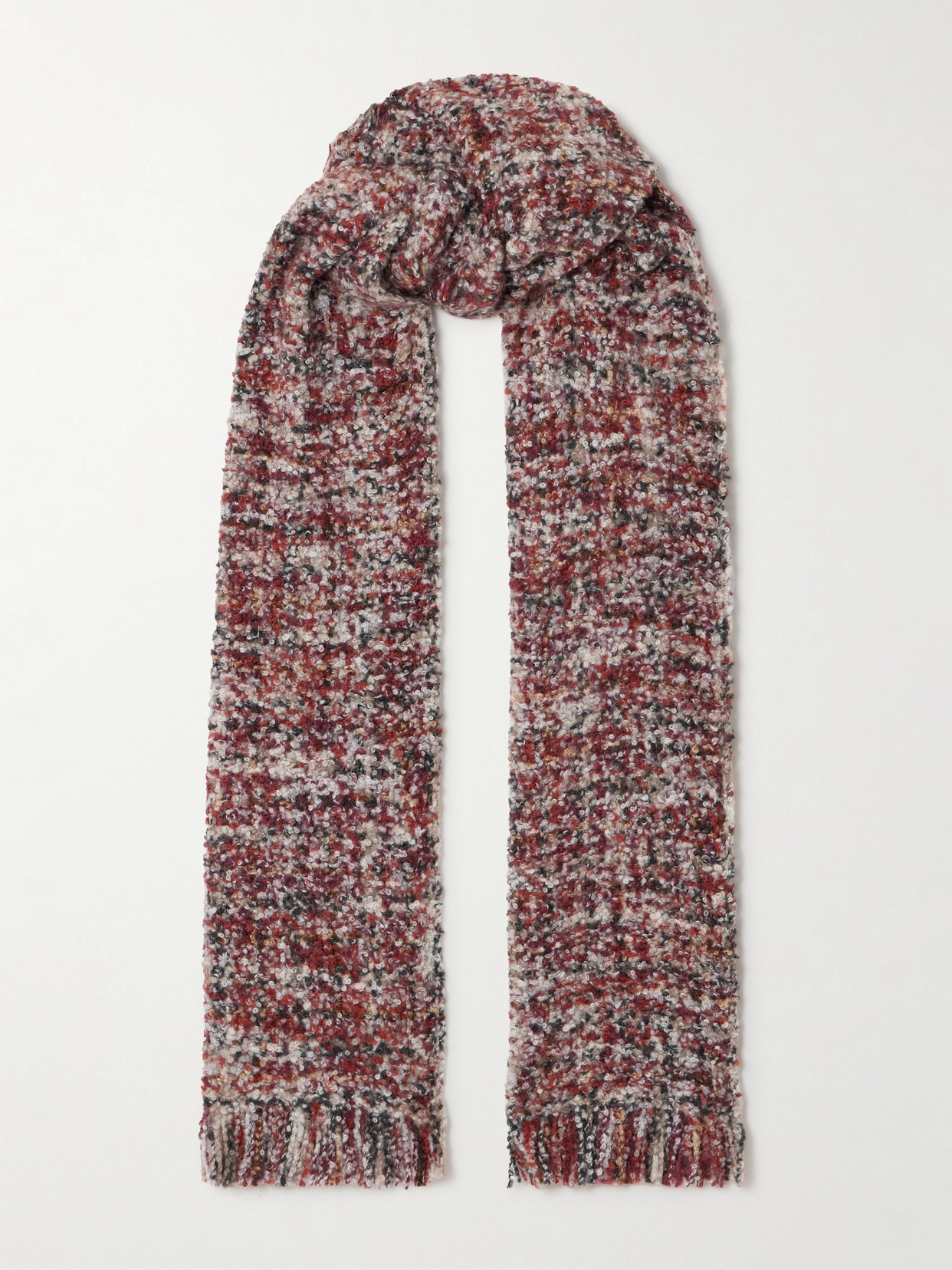 Loro Piana Fringed Cashmere And Silk-blend Bouclé Scarf In Red