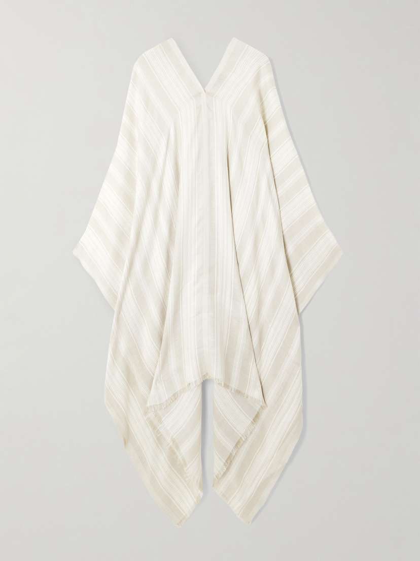 Loro Piana Frayed Striped Silk And Linen-blend Poncho