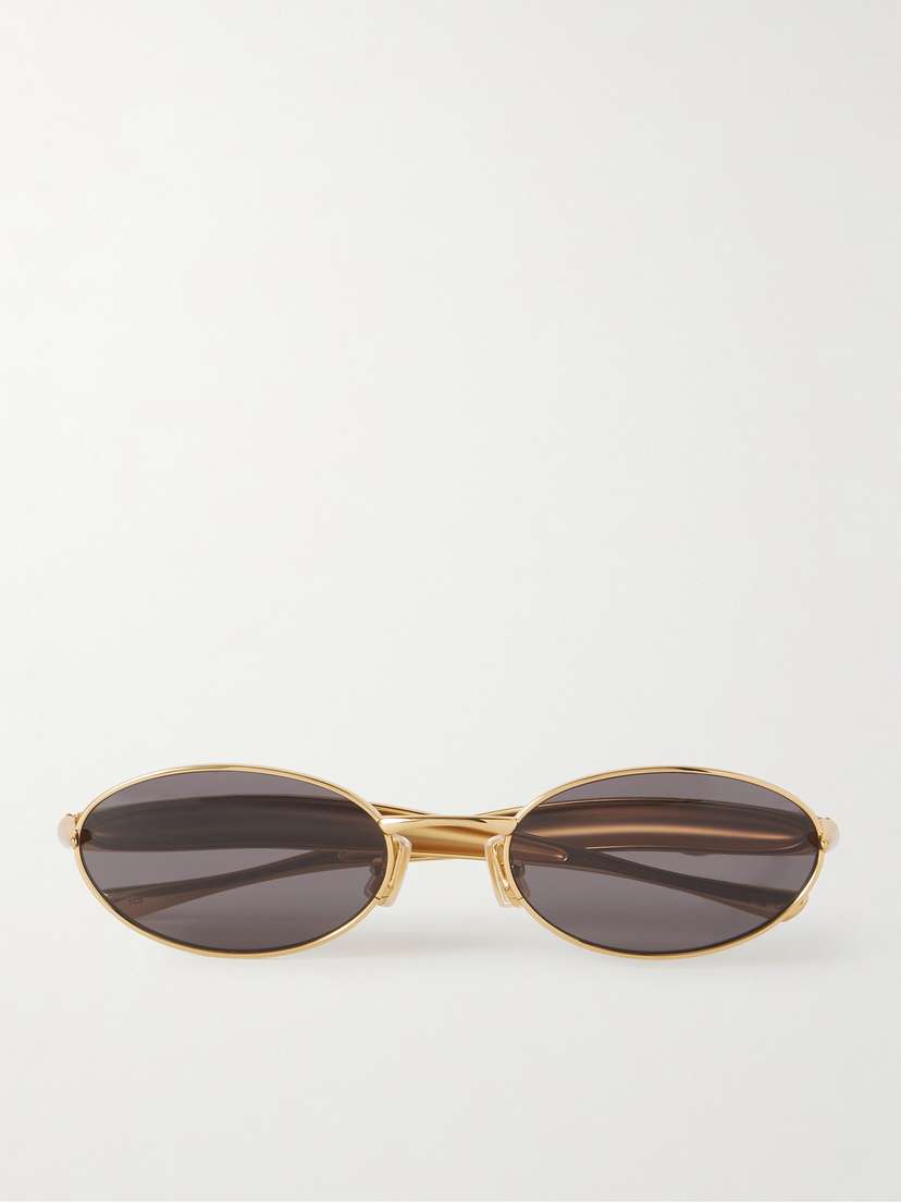 Bottega Veneta Eyewear Sardine Oval-frame Gold-tone Sunglasses